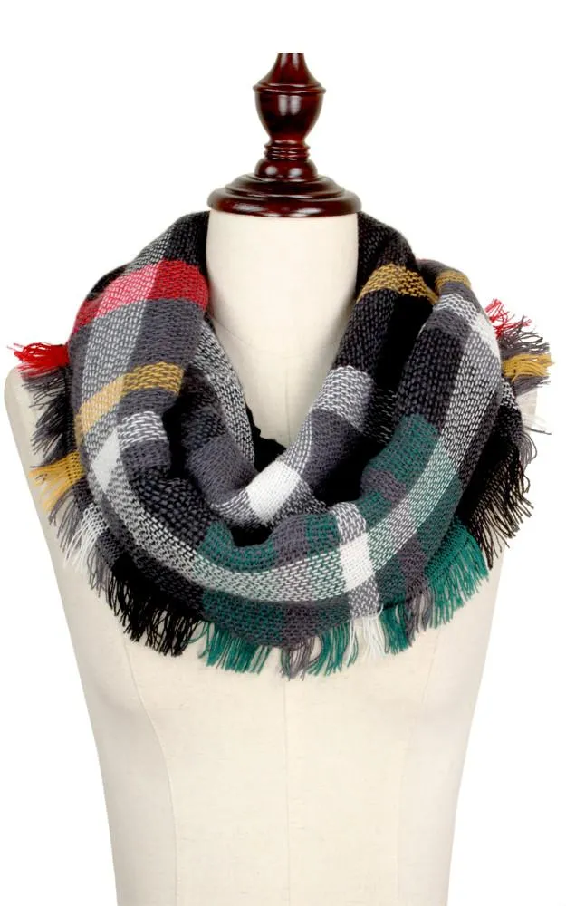 EAS8737 Plaid Woven Infinity Scarf