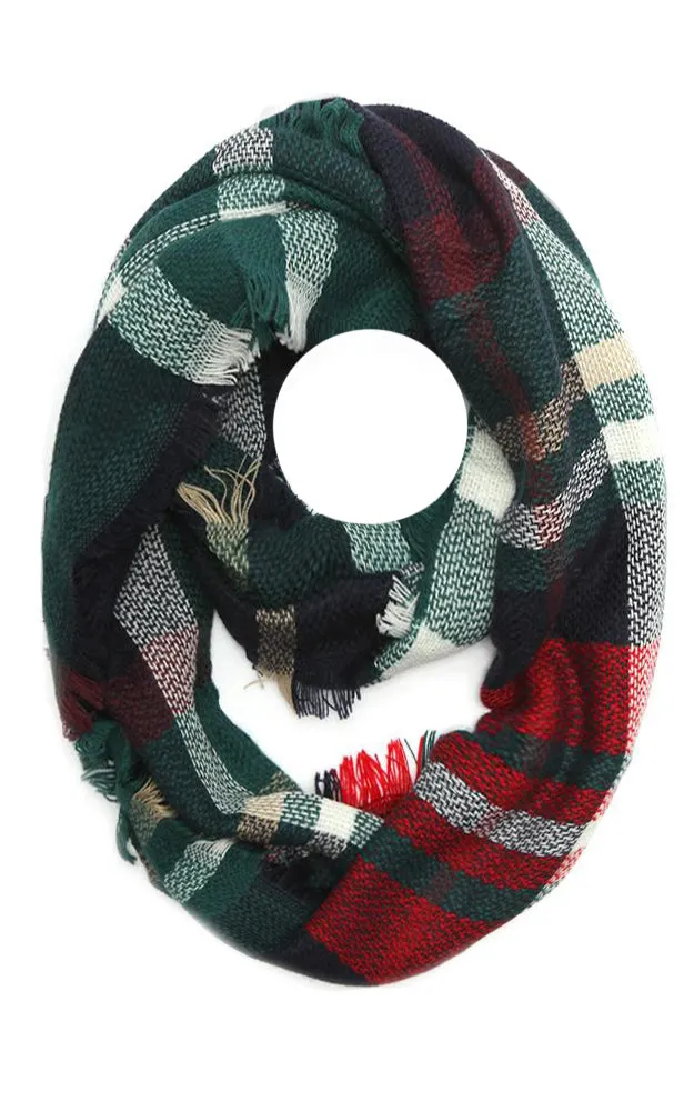 EAS8737 Plaid Woven Infinity Scarf