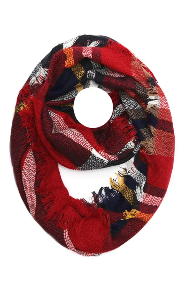 EAS8737 Plaid Woven Infinity Scarf