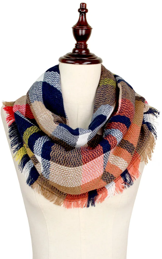 EAS8737 Plaid Woven Infinity Scarf