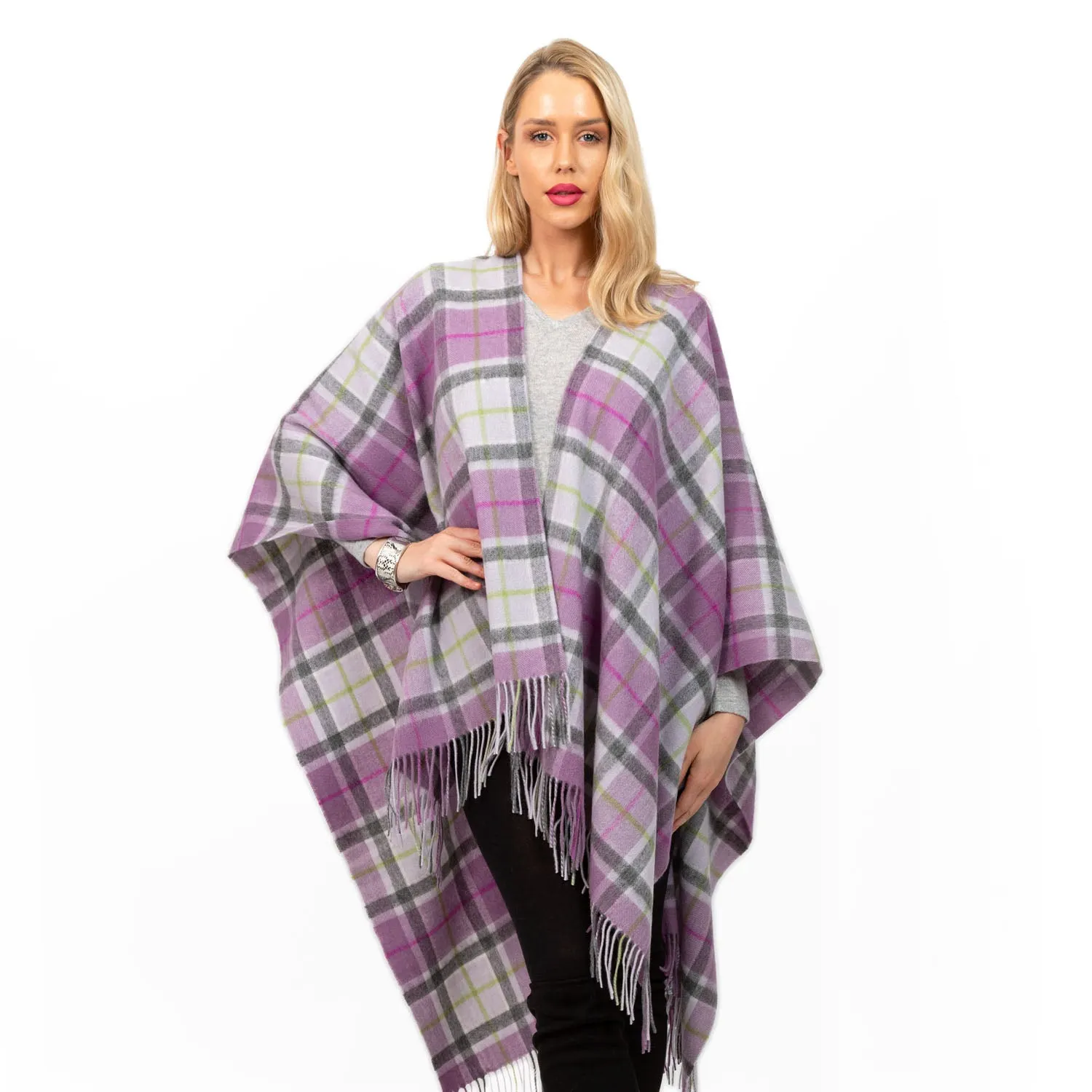 Edinburgh Cashmere Cape  Light Blue Check