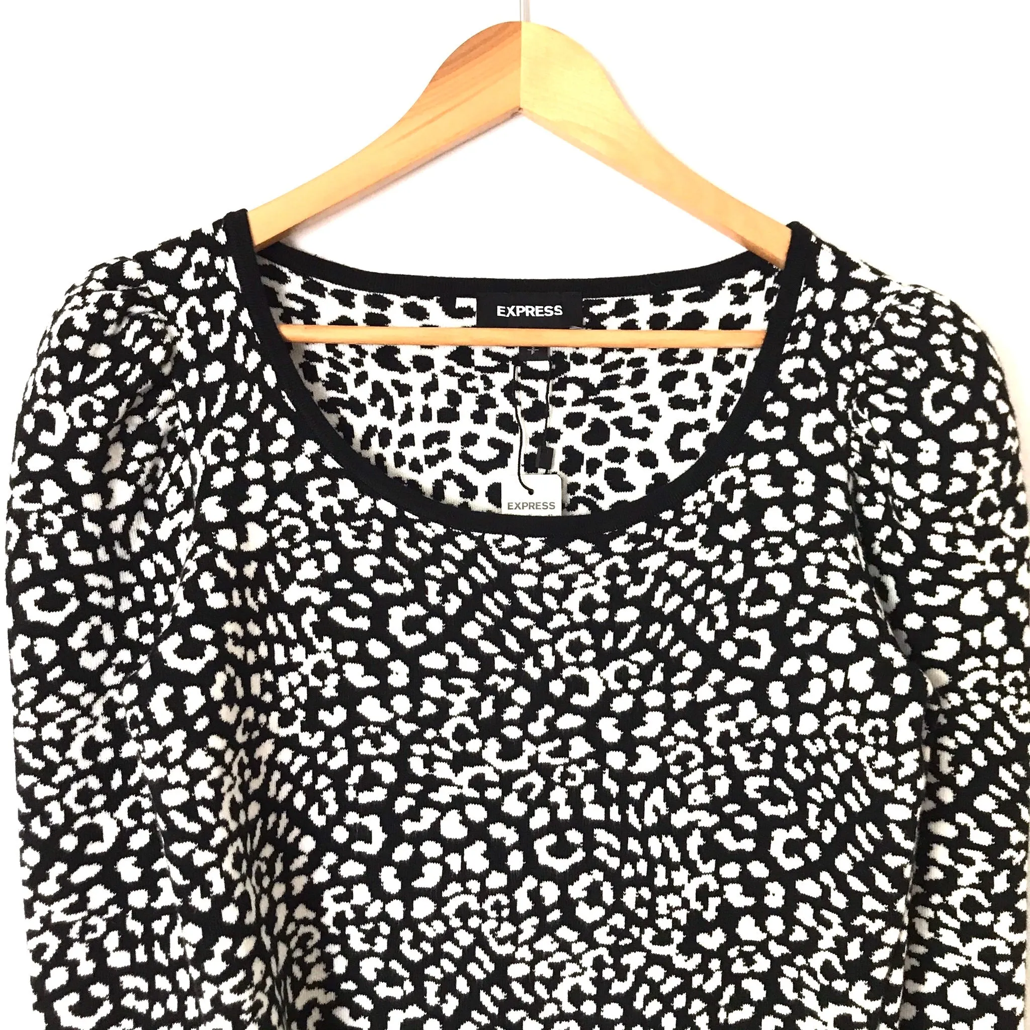 Express Black and White Sweater Crop Top with Puffed Shoulders NWT- Size S (we have matching skirt!)