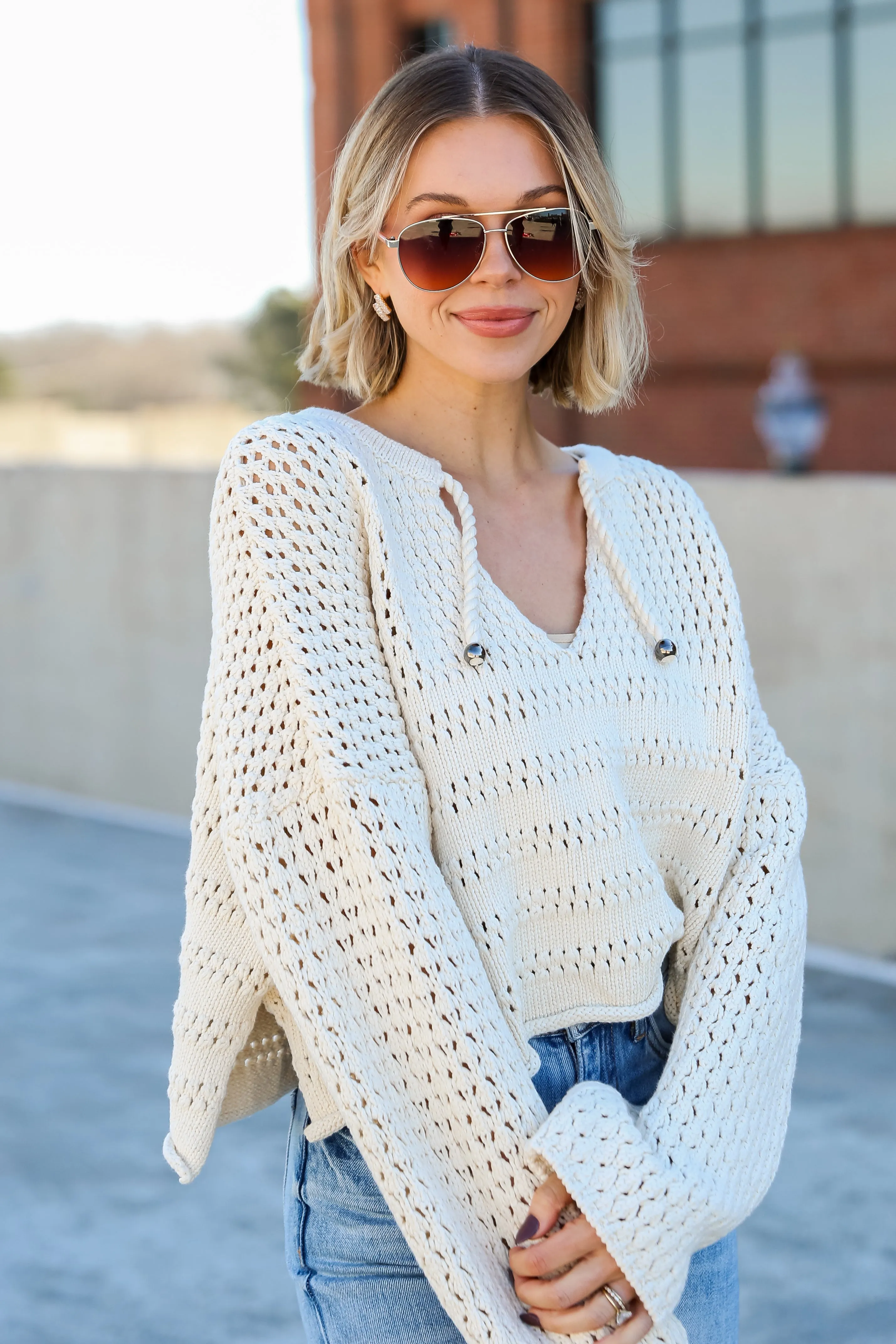 FINAL SALE - Santa Monica Natural Crochet Sweater