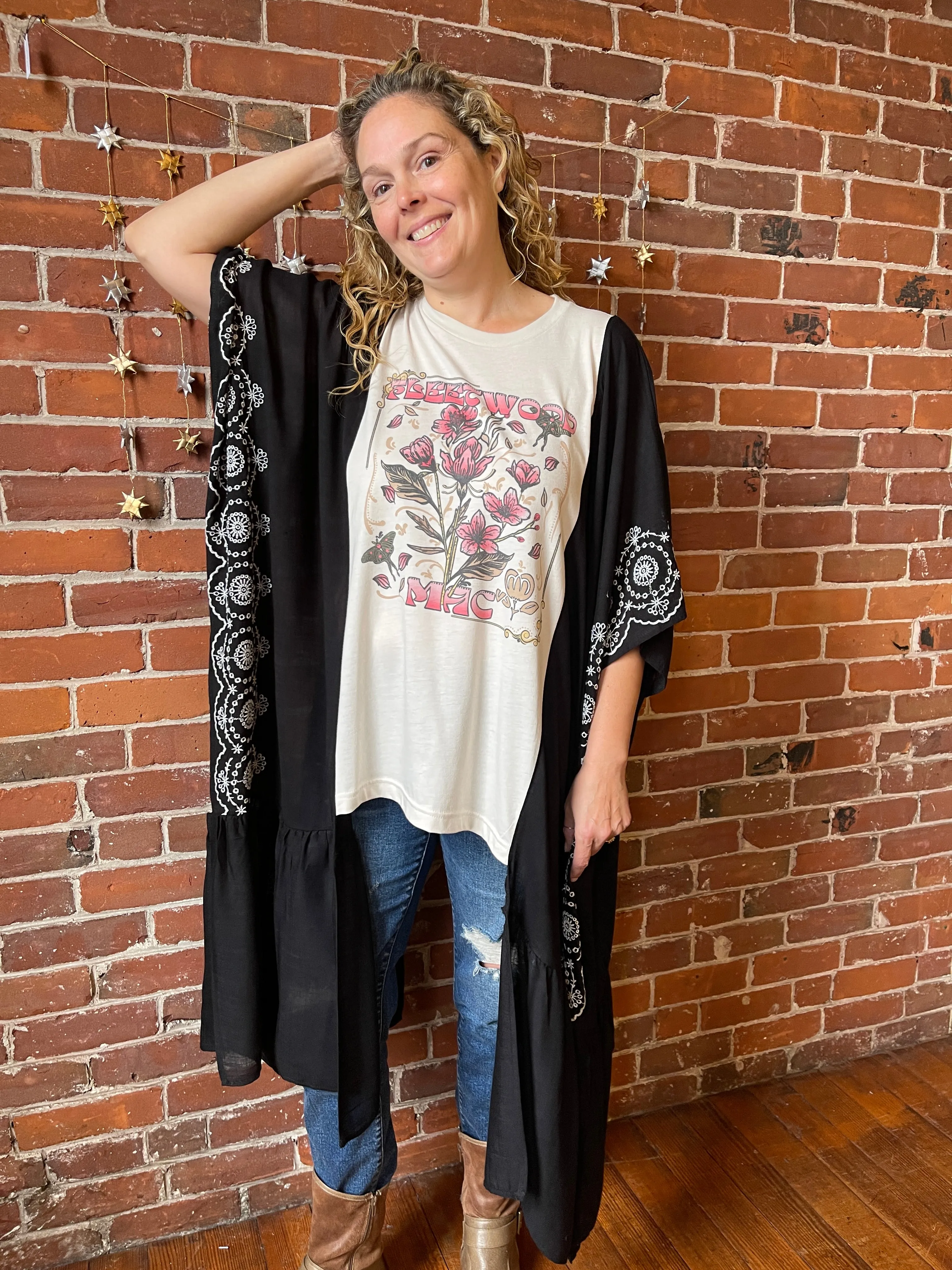 Fleetwood Mac Inspired Hybrid Black Embroidered Hi Lo Top