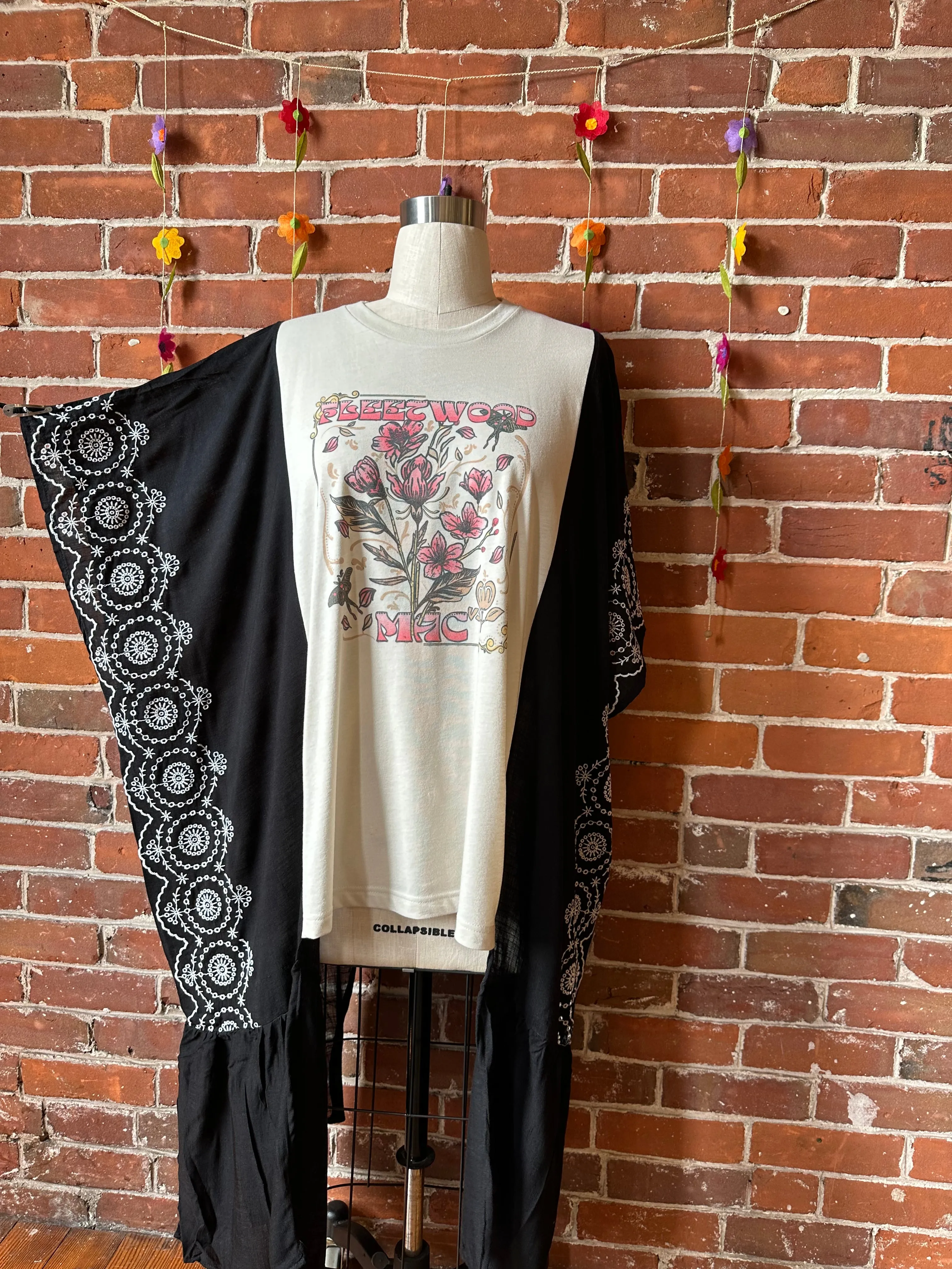 Fleetwood Mac Inspired Hybrid Black Embroidered Hi Lo Top