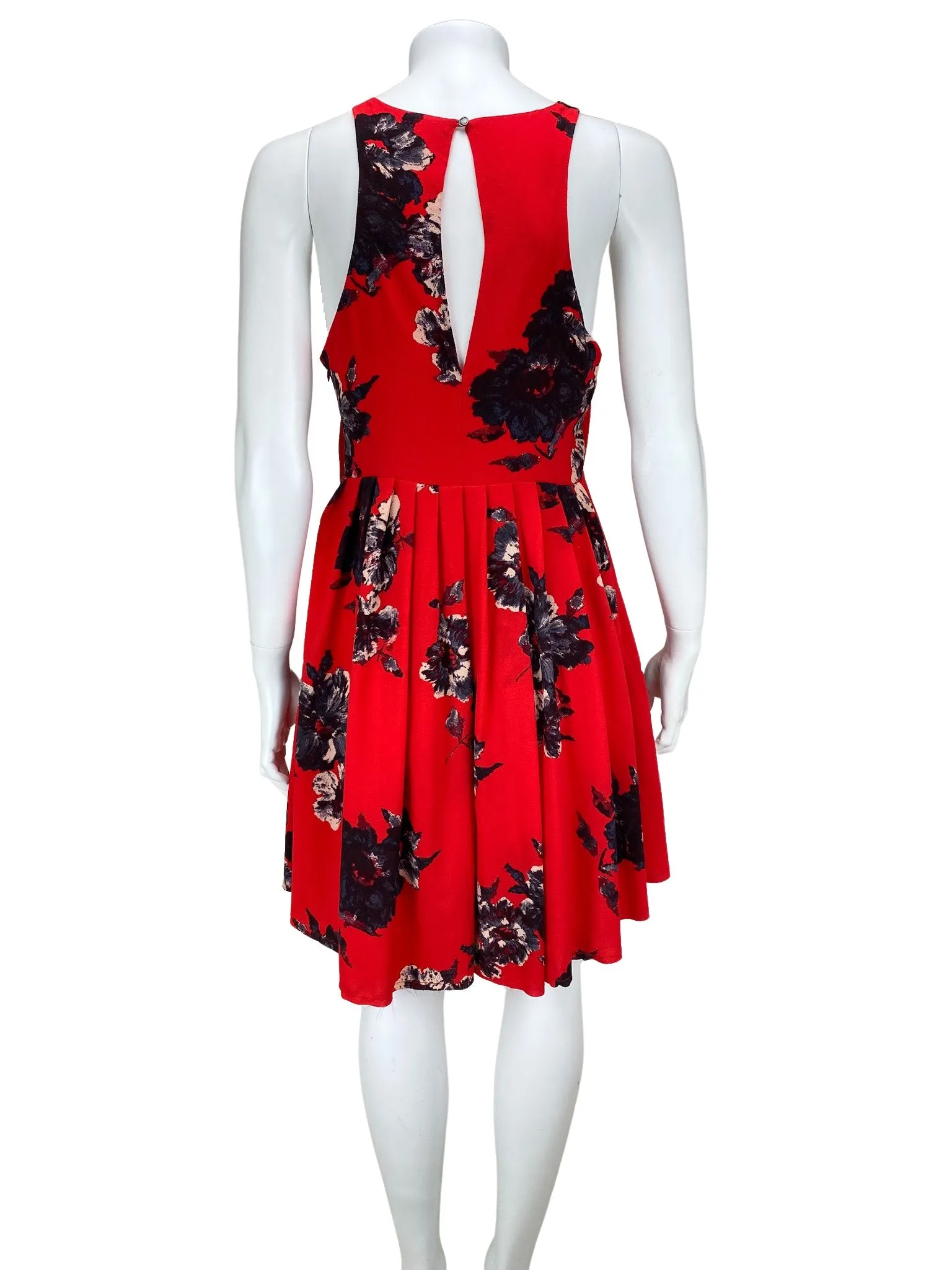 Free People, Women's Flutter by Floral Pleated Dress, Red/Black, Size 4