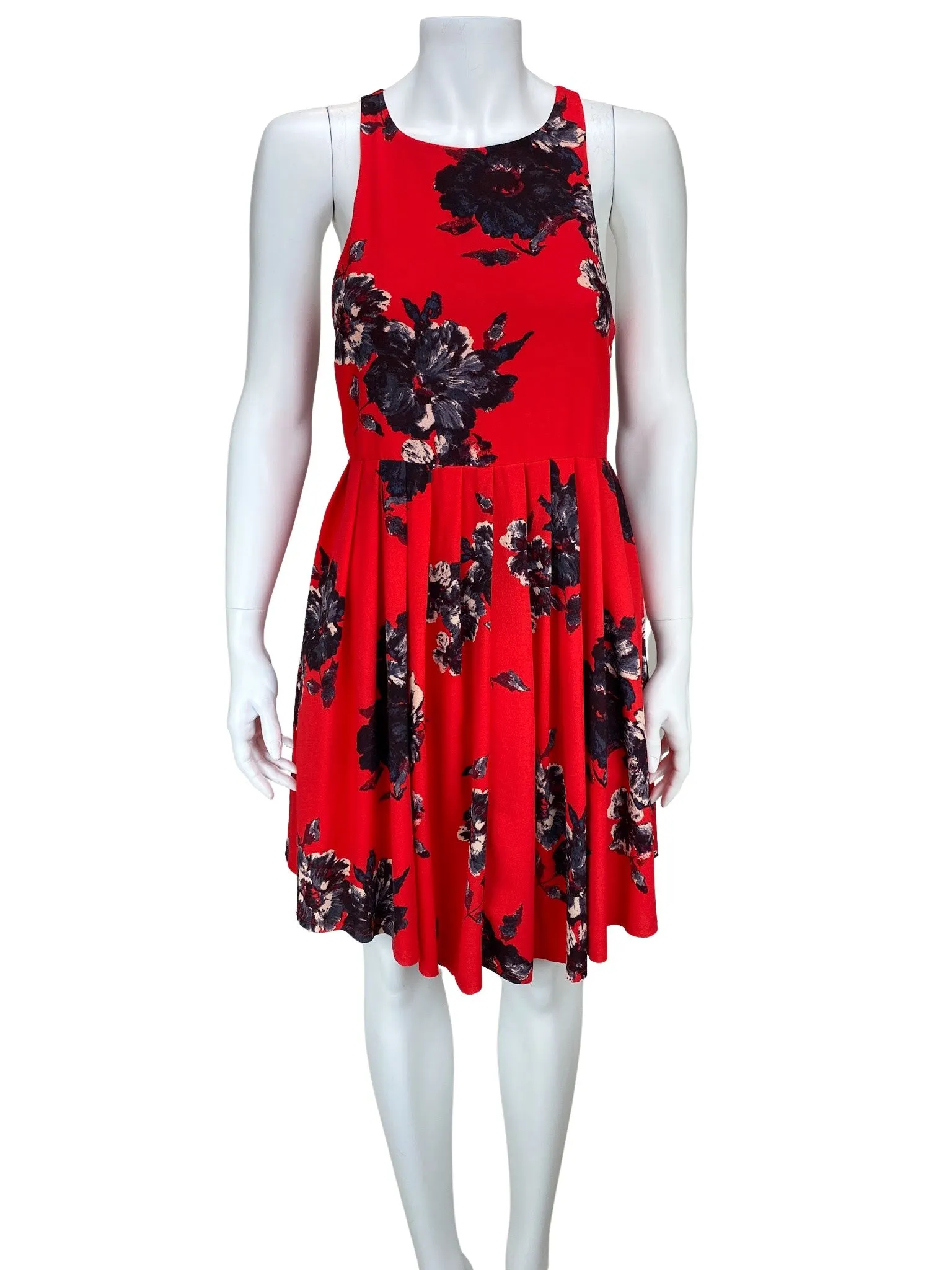 Free People, Women's Flutter by Floral Pleated Dress, Red/Black, Size 4