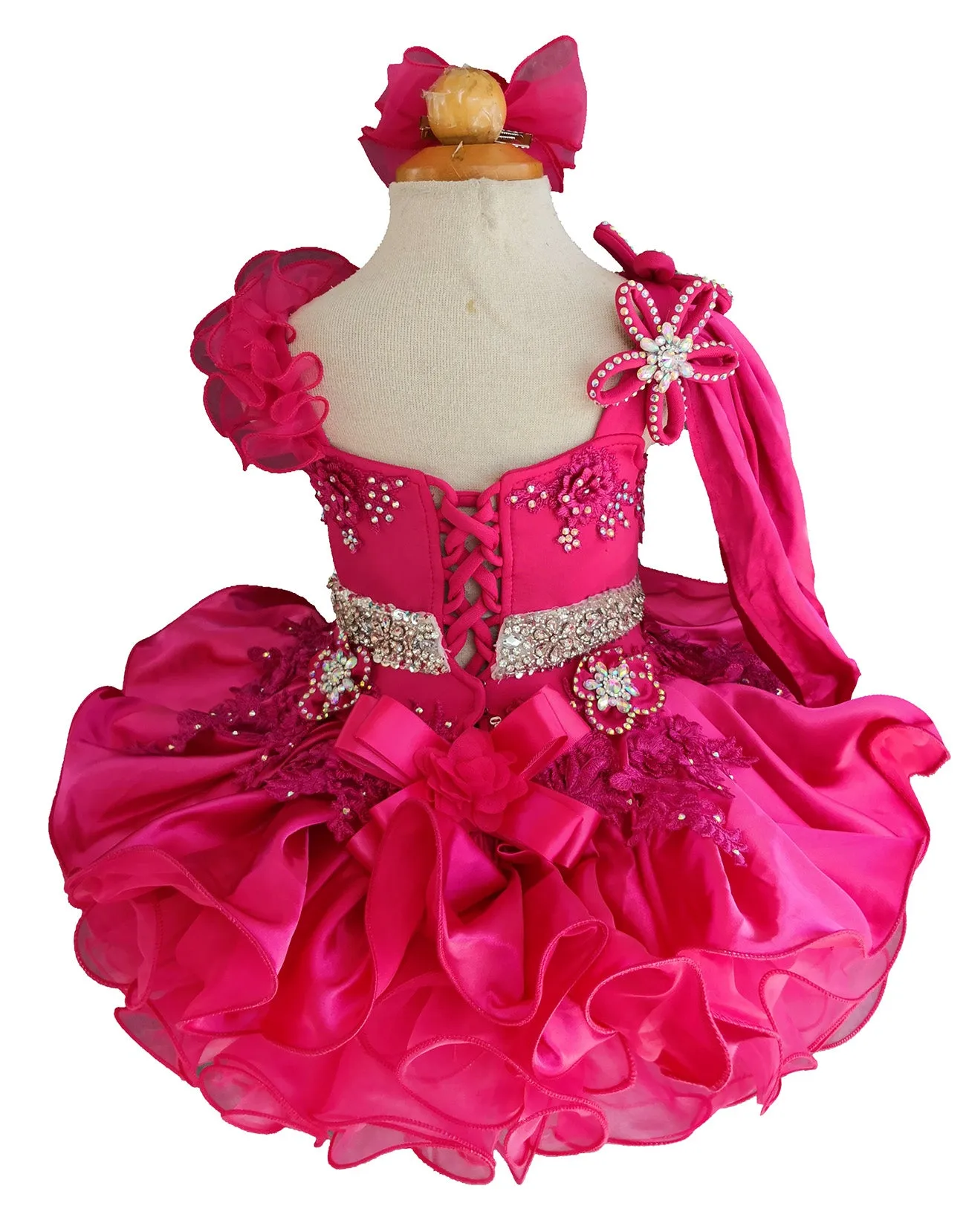 Fuchsia One Shoulder Little Girl/Baby Miss/Baby Girl Pageant Dress