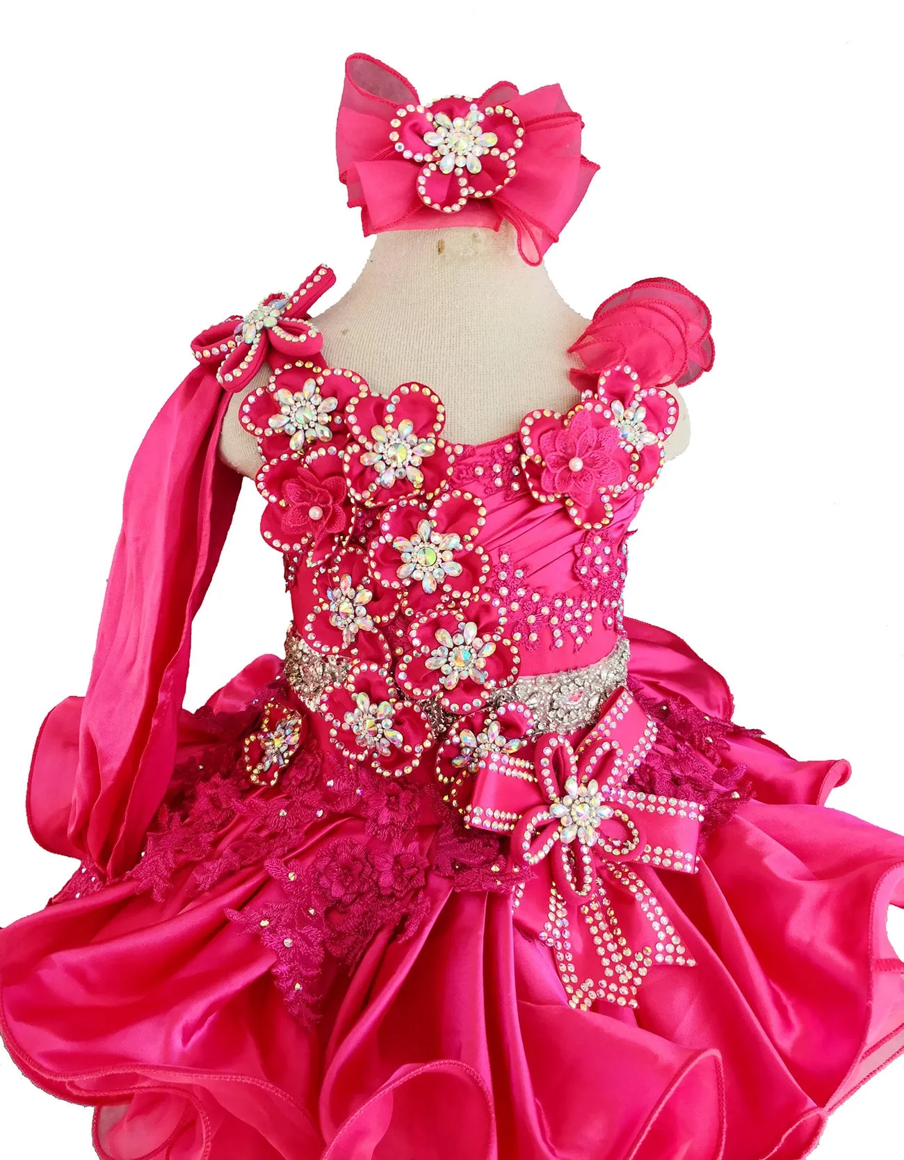 Fuchsia One Shoulder Little Girl/Baby Miss/Baby Girl Pageant Dress