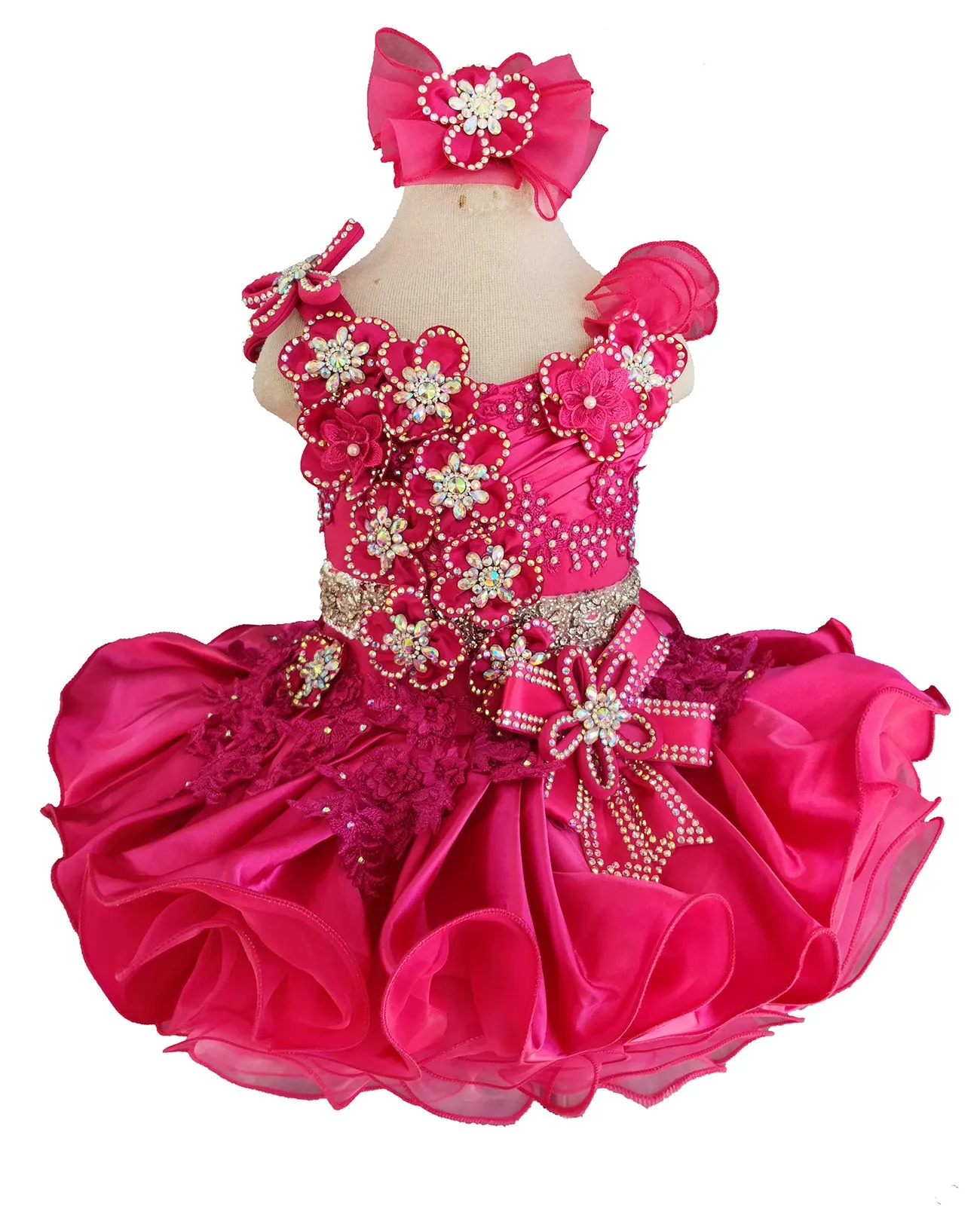 Fuchsia One Shoulder Little Girl/Baby Miss/Baby Girl Pageant Dress