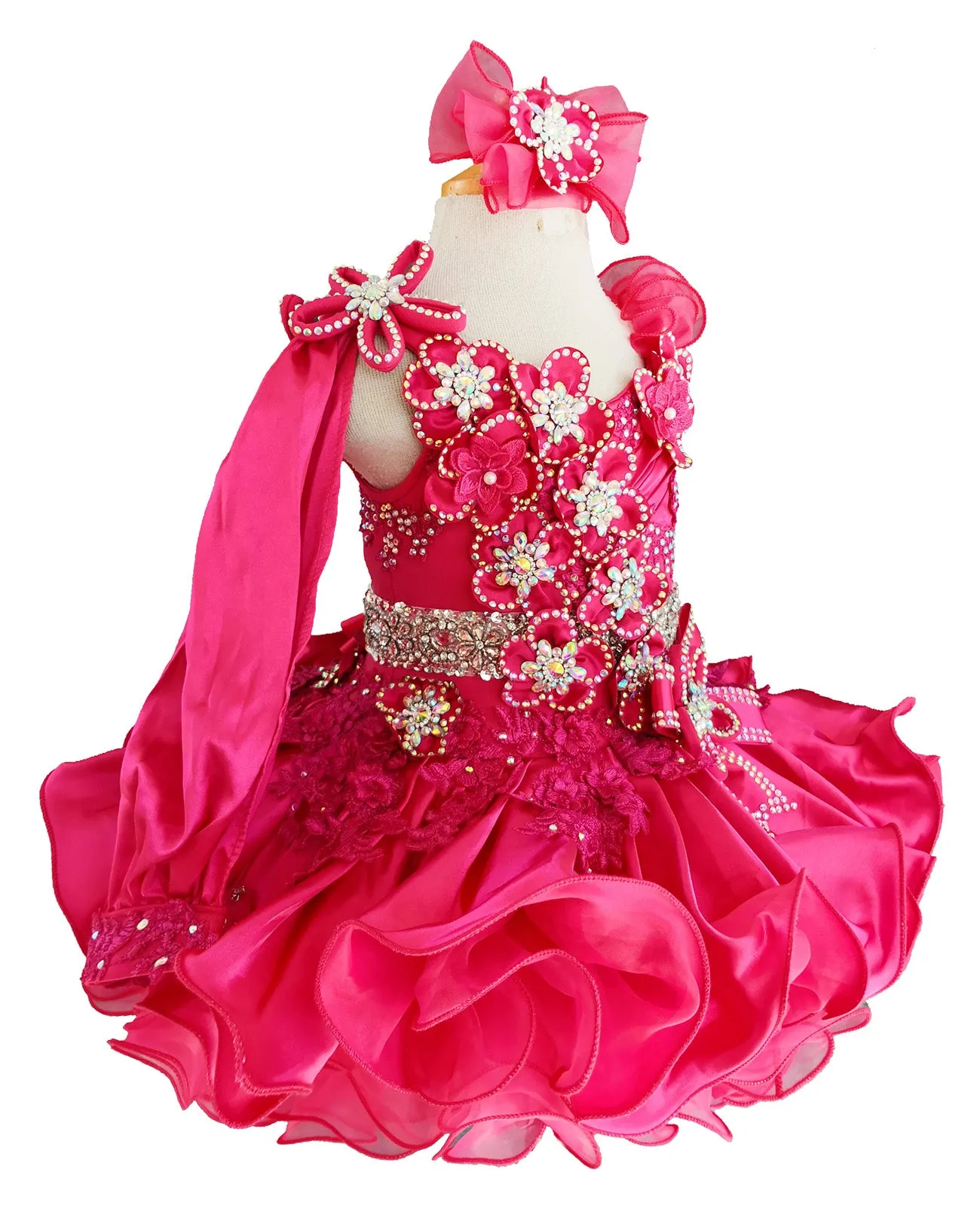 Fuchsia One Shoulder Little Girl/Baby Miss/Baby Girl Pageant Dress