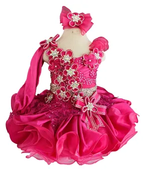 Fuchsia One Shoulder Little Girl/Baby Miss/Baby Girl Pageant Dress