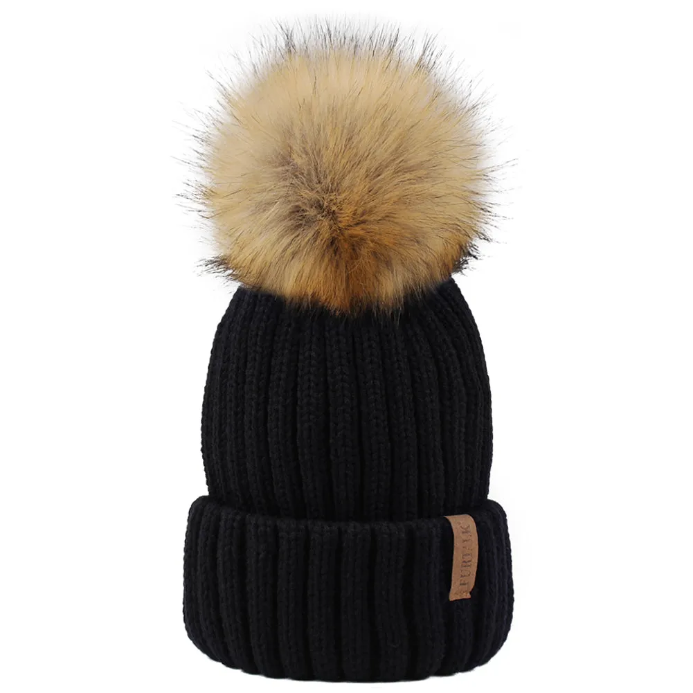 FURTALK Women Winter Faux Fur PomPom Hat Drop Shipping HTWL001