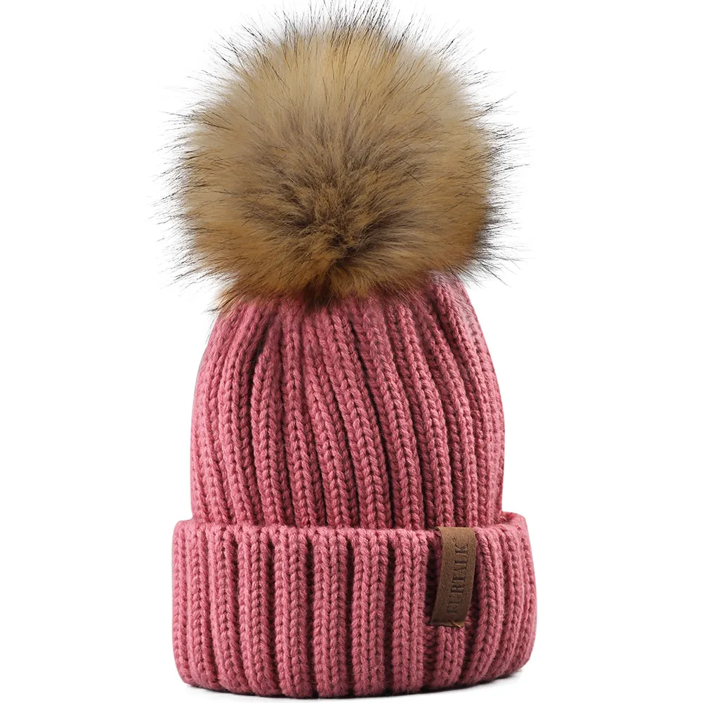 FURTALK Women Winter Faux Fur PomPom Hat Drop Shipping HTWL001