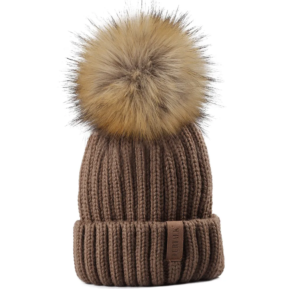 FURTALK Women Winter Faux Fur PomPom Hat Drop Shipping HTWL001