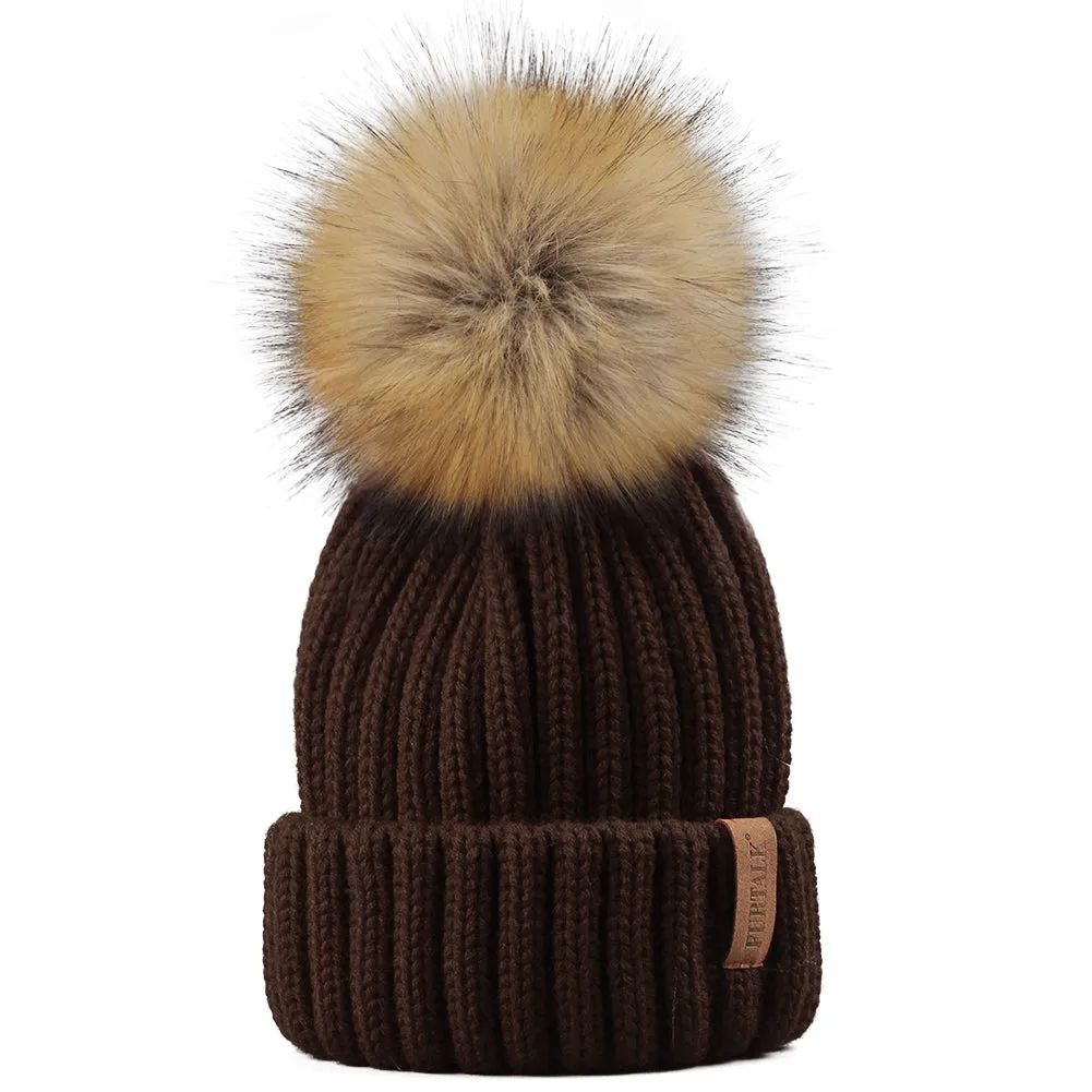 FURTALK Women Winter Faux Fur PomPom Hat Drop Shipping HTWL001