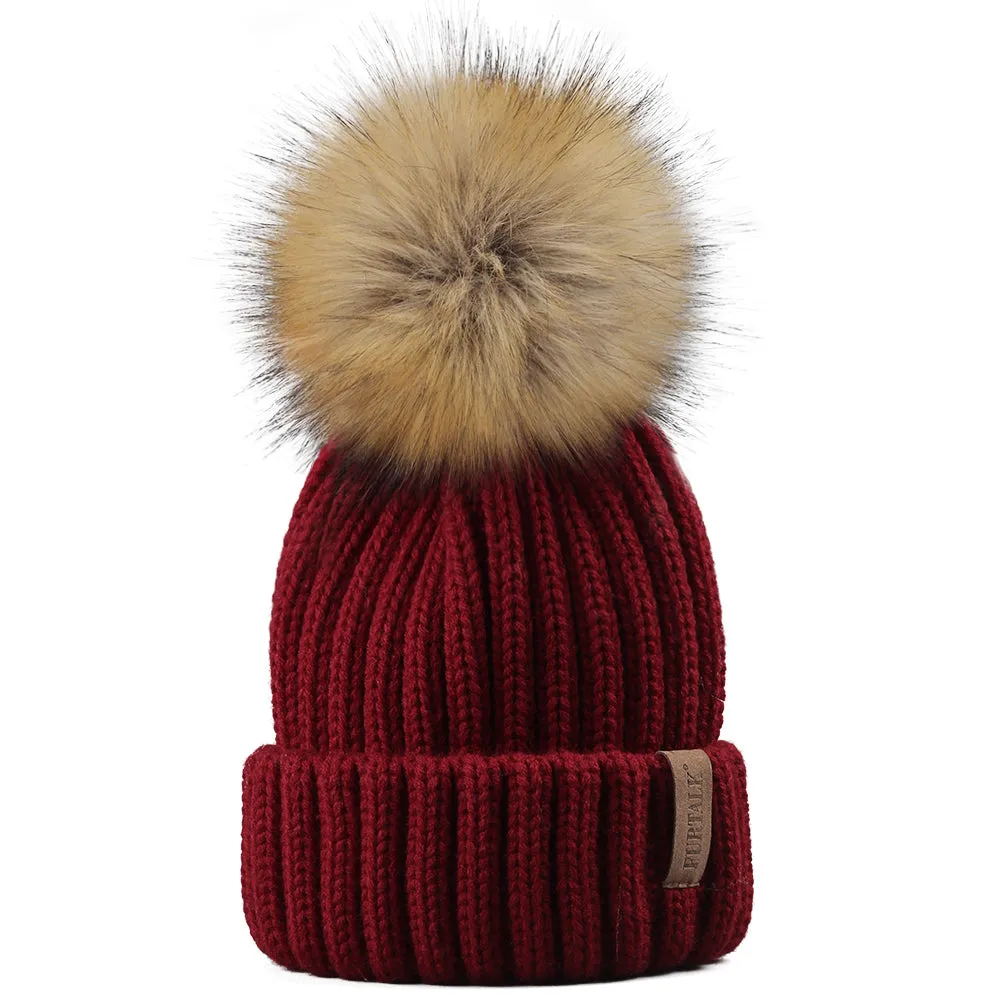 FURTALK Women Winter Faux Fur PomPom Hat Drop Shipping HTWL001