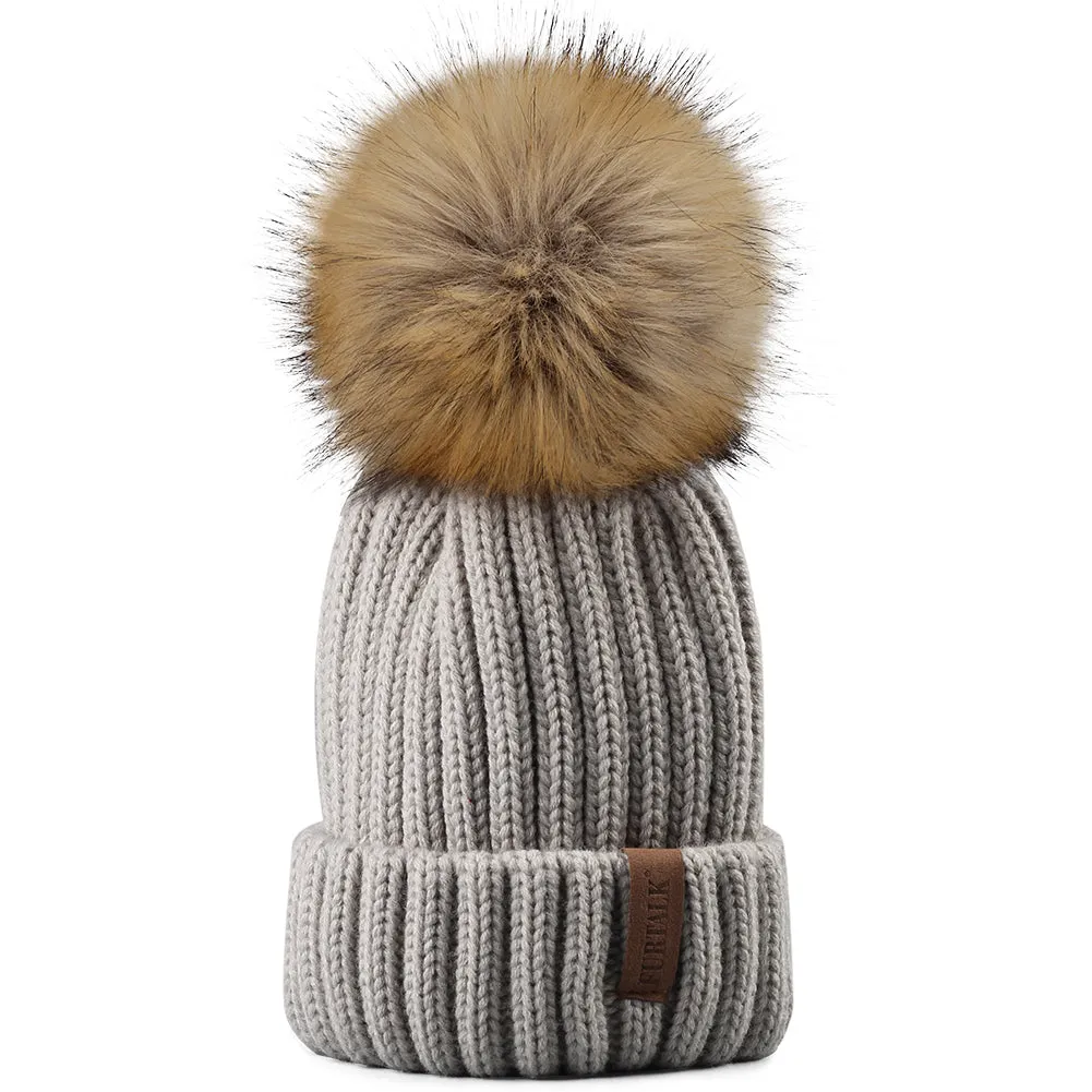 FURTALK Women Winter Faux Fur PomPom Hat Drop Shipping HTWL001