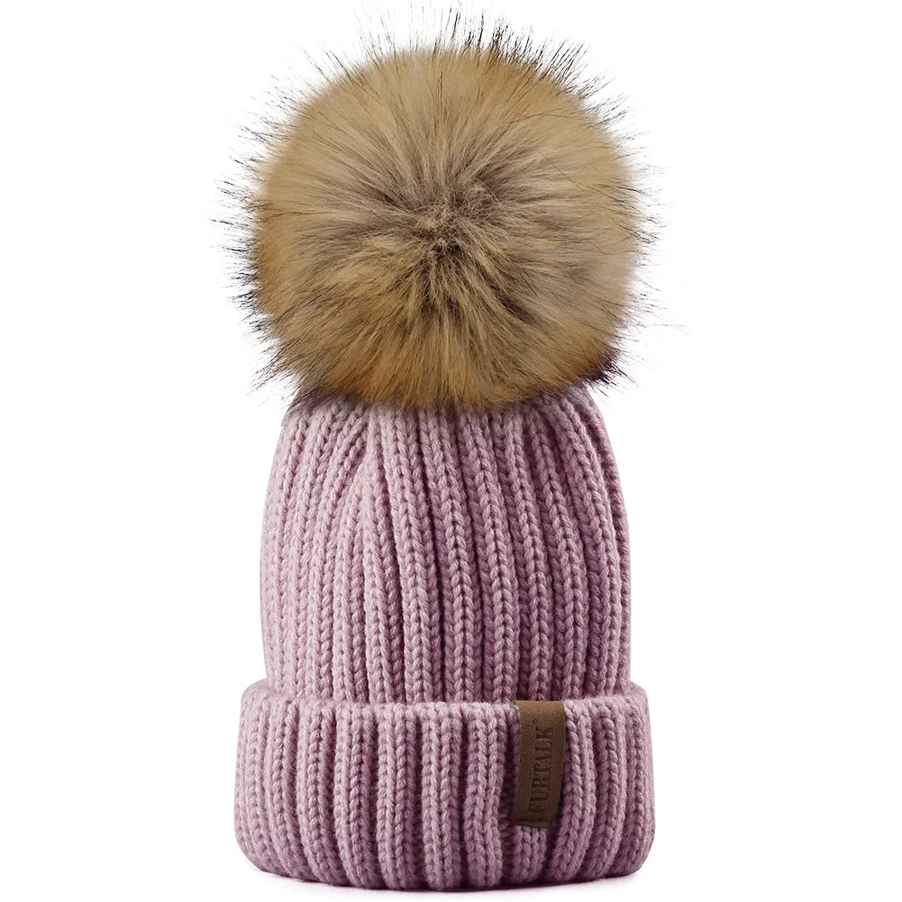 FURTALK Women Winter Faux Fur PomPom Hat Drop Shipping HTWL001