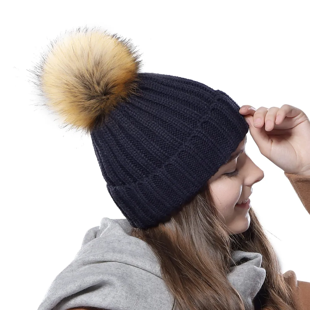 FURTALK Women Winter Faux Fur PomPom Hat Drop Shipping HTWL001