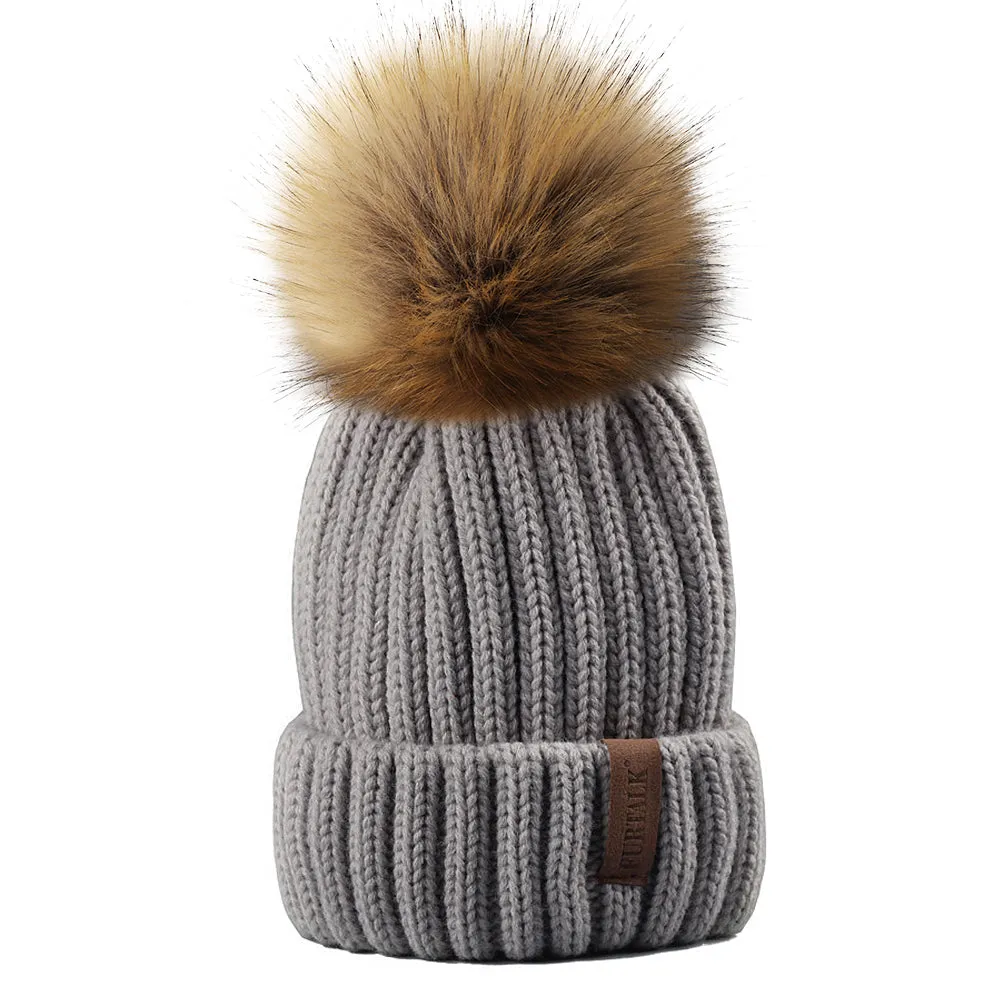 FURTALK Women Winter Faux Fur PomPom Hat Drop Shipping HTWL001