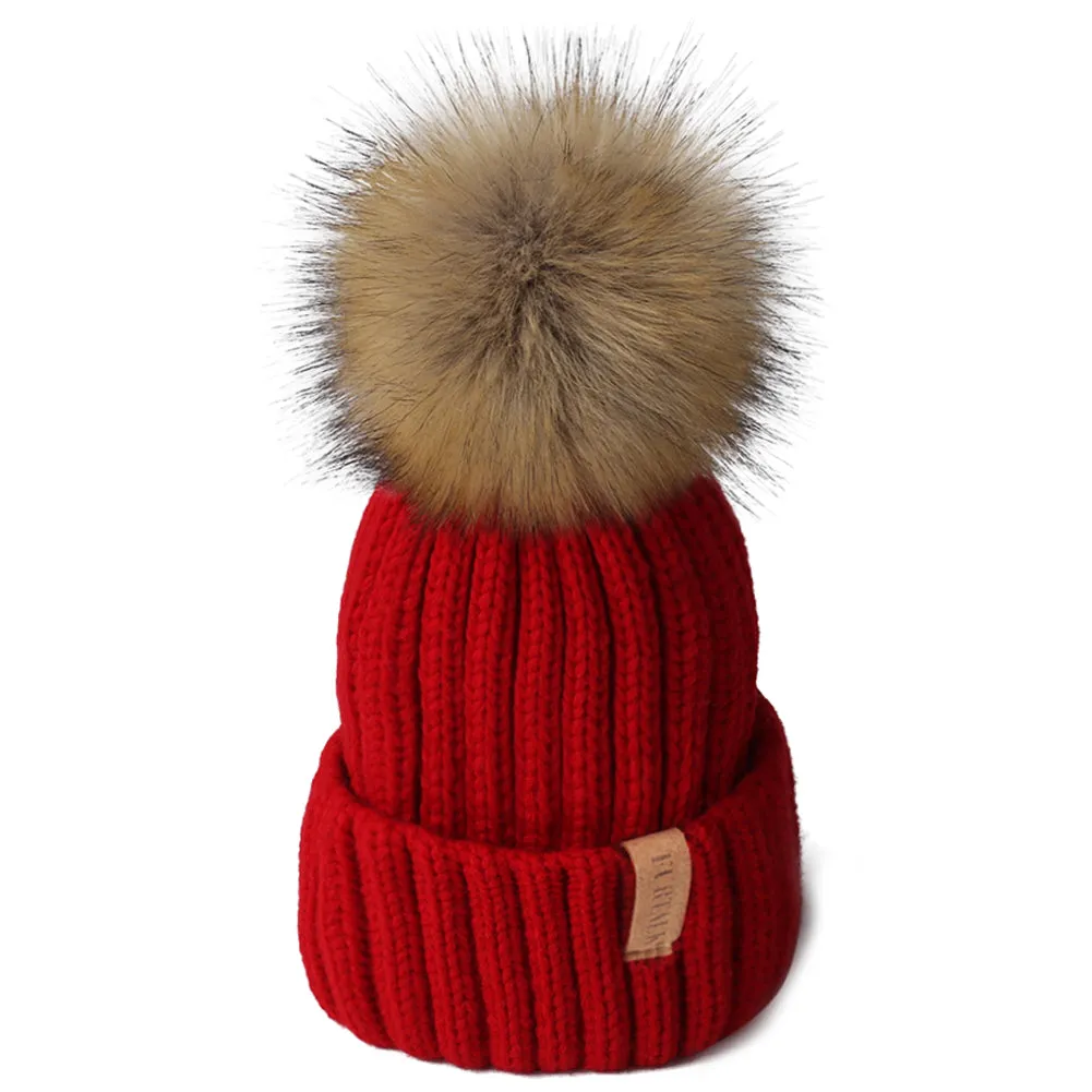 FURTALK Women Winter Faux Fur PomPom Hat Drop Shipping HTWL001