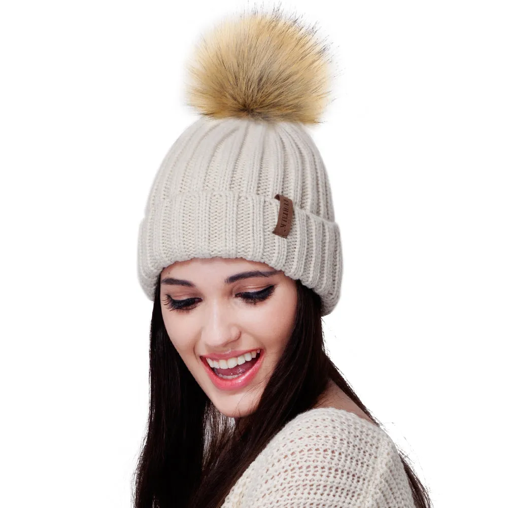 FURTALK Women Winter Faux Fur PomPom Hat Drop Shipping HTWL001