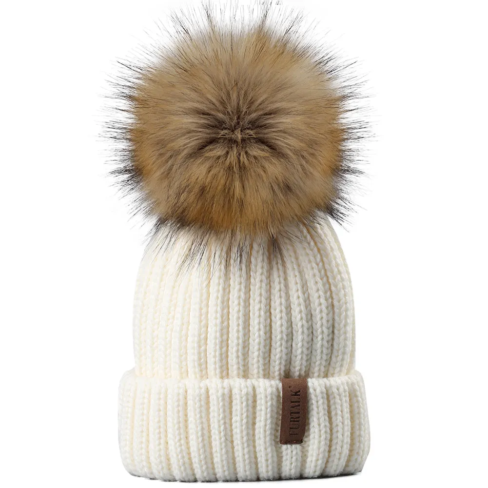 FURTALK Women Winter Faux Fur PomPom Hat Drop Shipping HTWL001