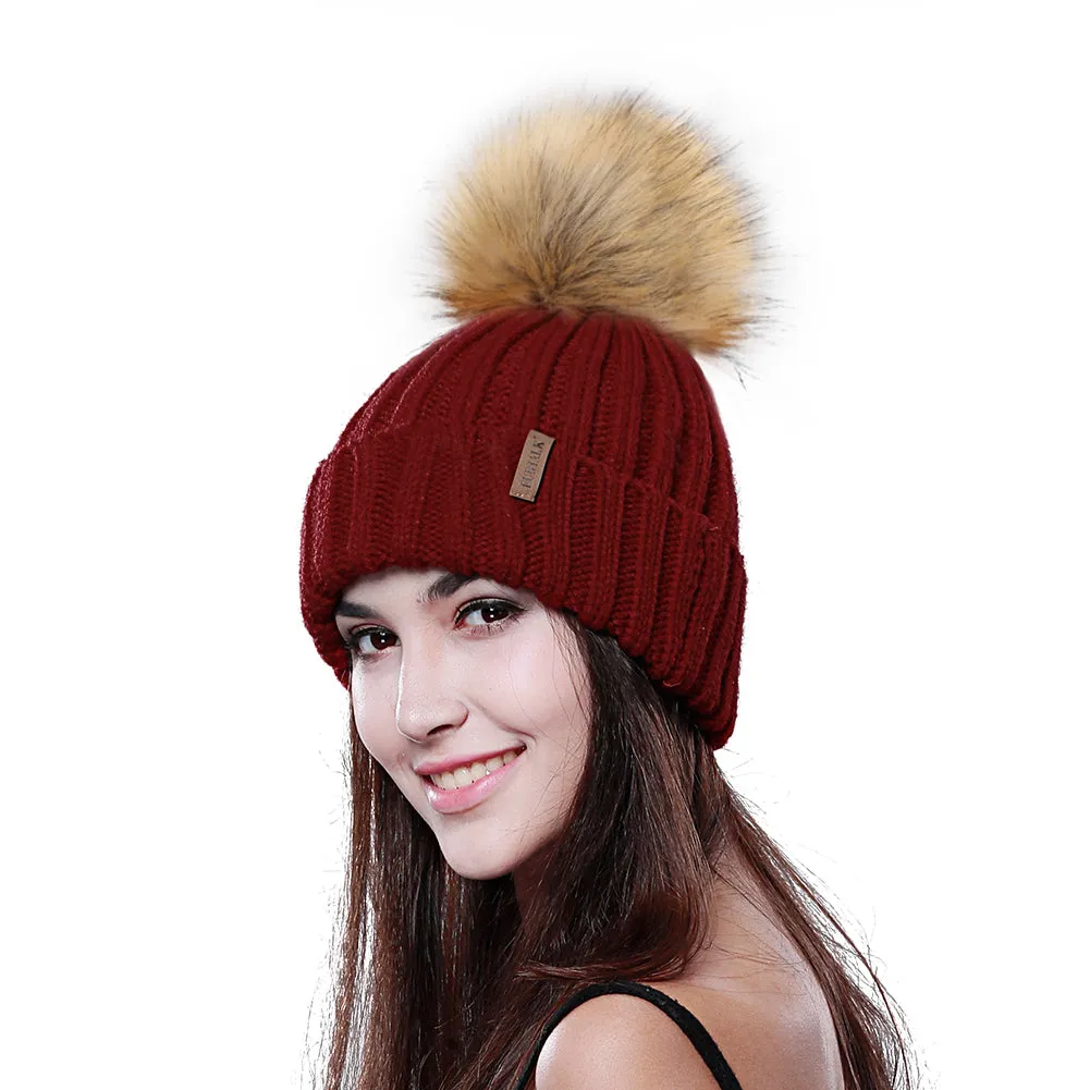 FURTALK Women Winter Faux Fur PomPom Hat Drop Shipping HTWL001