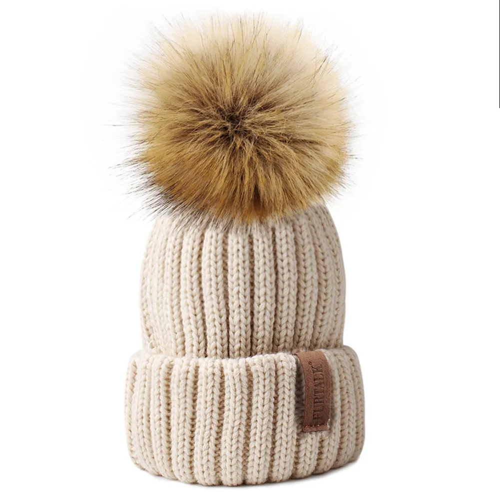 FURTALK Women Winter Faux Fur PomPom Hat Drop Shipping HTWL001