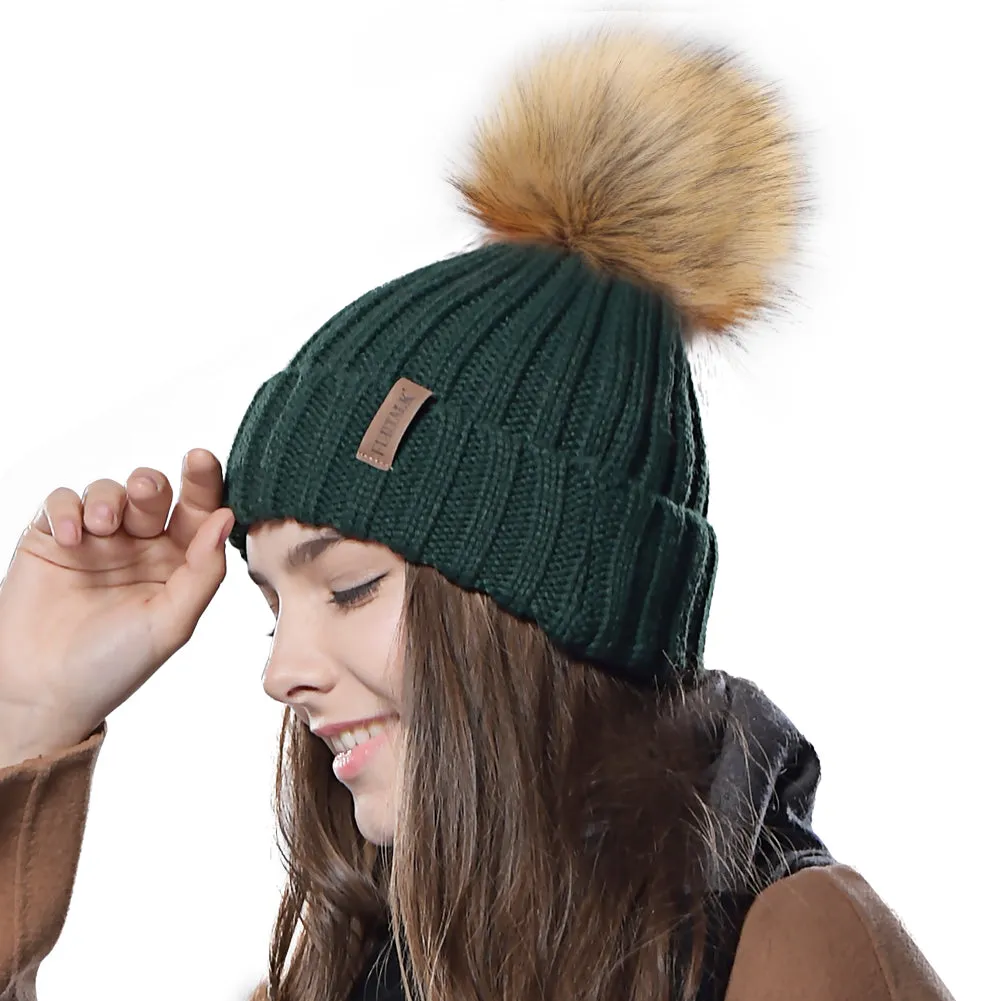 FURTALK Women Winter Faux Fur PomPom Hat Drop Shipping HTWL001