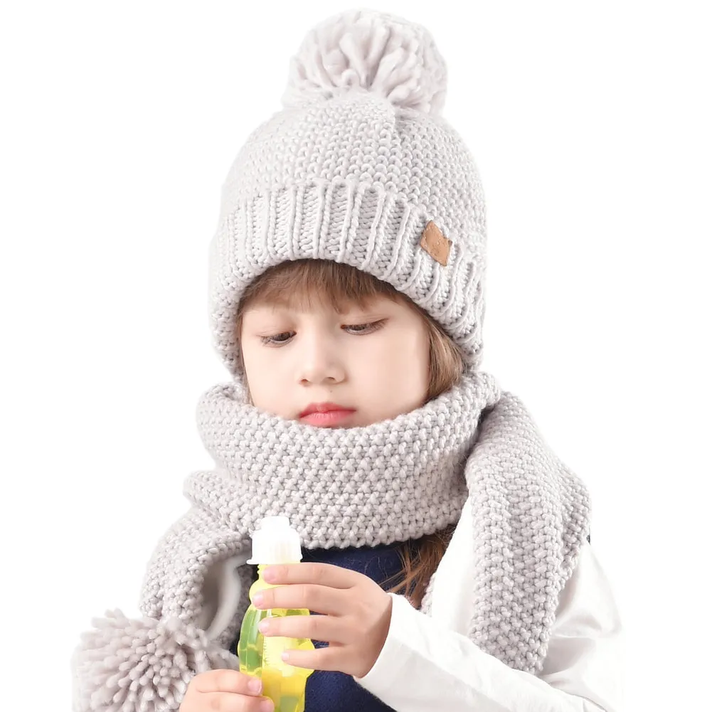 FURTALK Yarn Pom Pom Hat Scarf Set for Kids Drop Shipping CH002