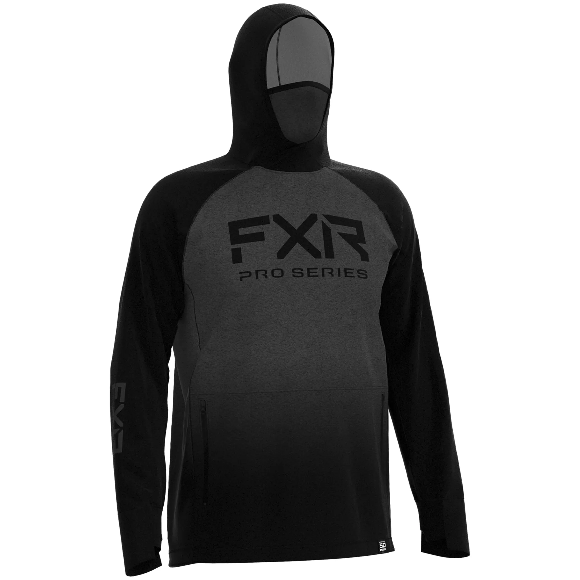 FXR Mens Tournament Pro Hybrid UPF Hoodie Asphalt Heather/Black