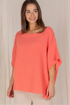 Gauze raw edge poncho top