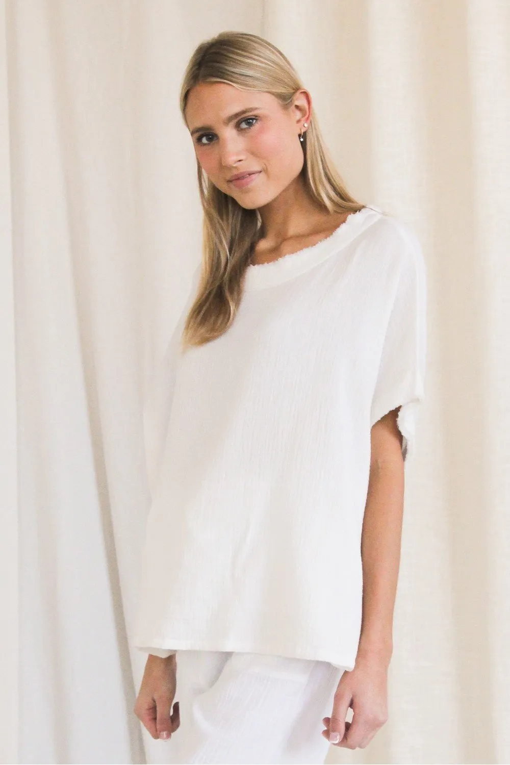 Gauze raw edge poncho top