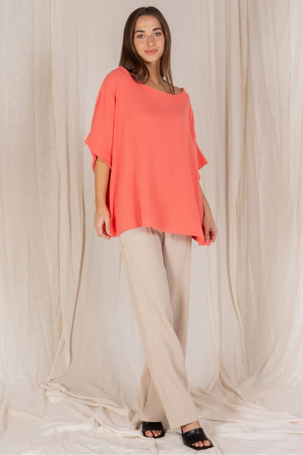 Gauze raw edge poncho top