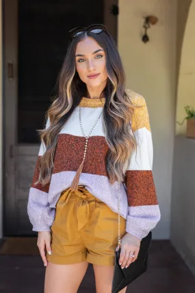 Getting A Move On Ivory Multicolored Colorblock Sweater