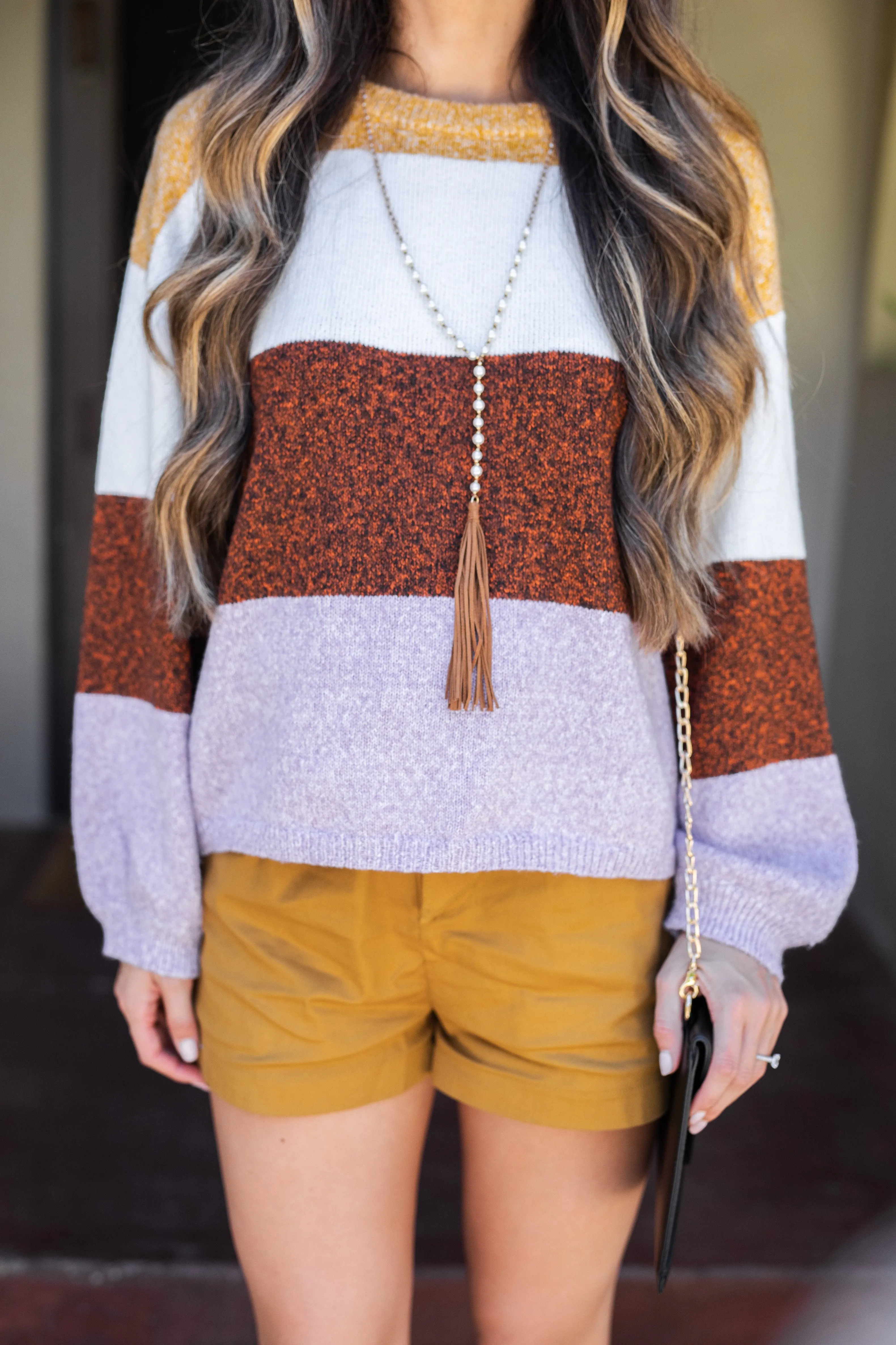 Getting A Move On Ivory Multicolored Colorblock Sweater