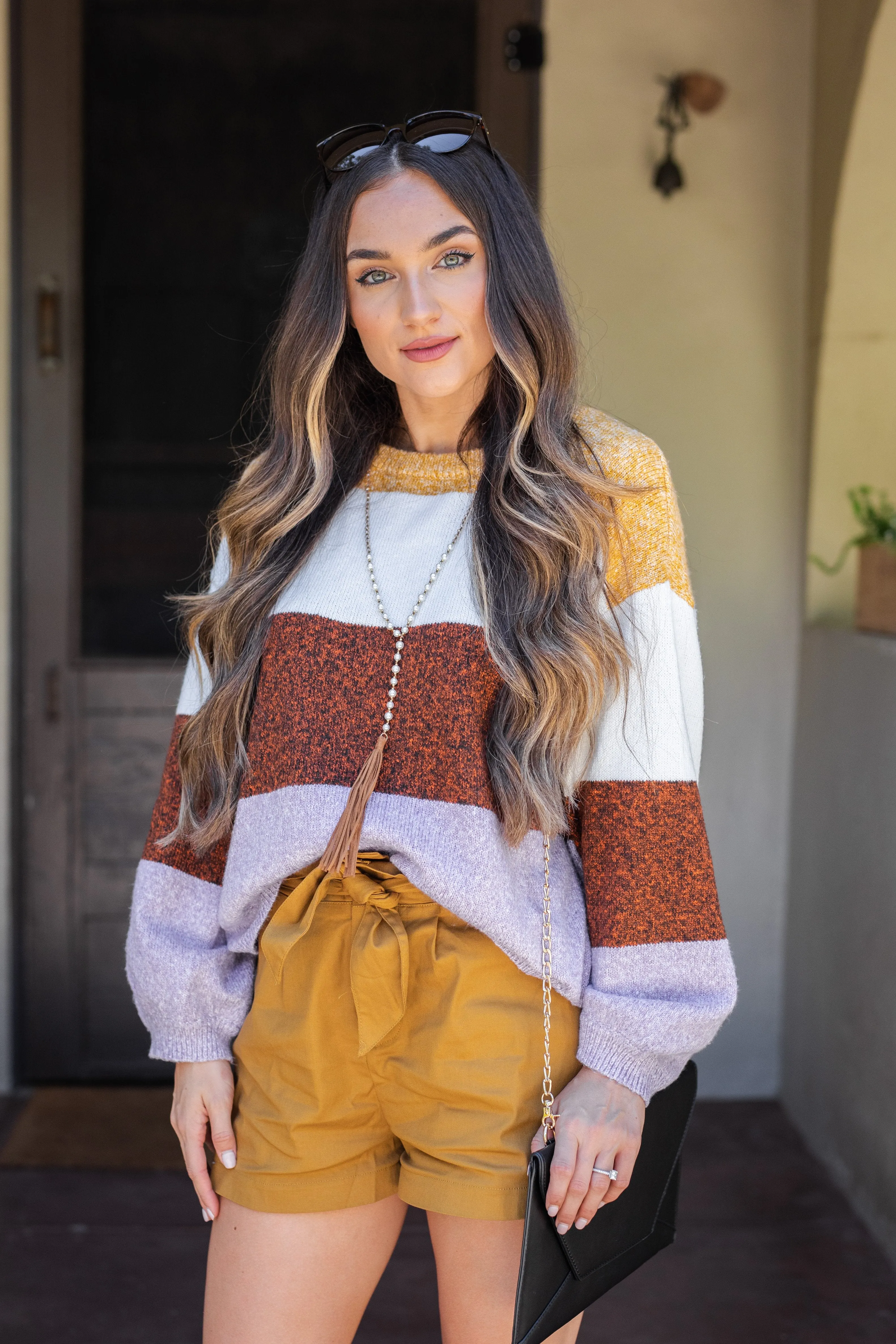 Getting A Move On Ivory Multicolored Colorblock Sweater