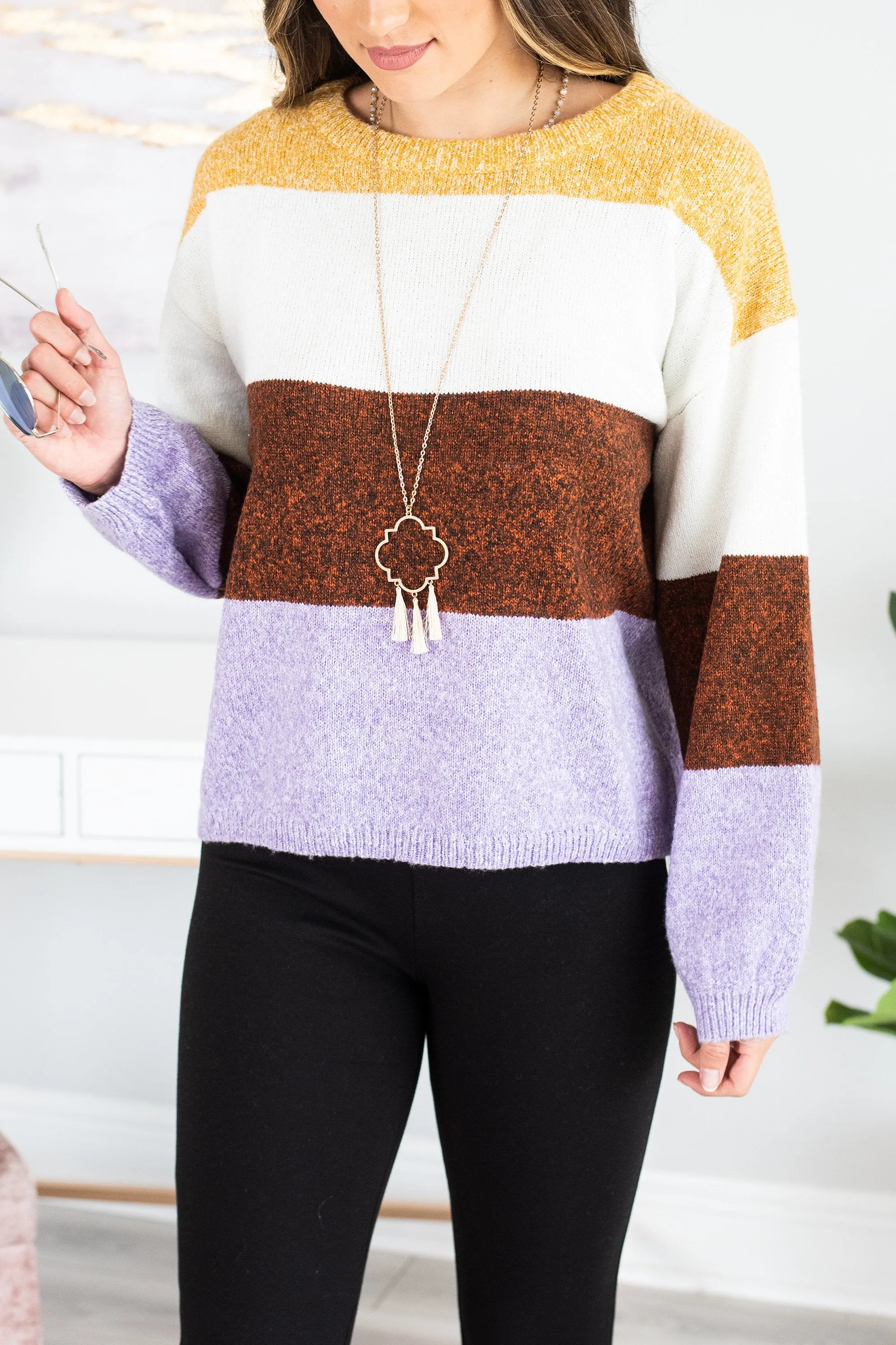 Getting A Move On Ivory Multicolored Colorblock Sweater