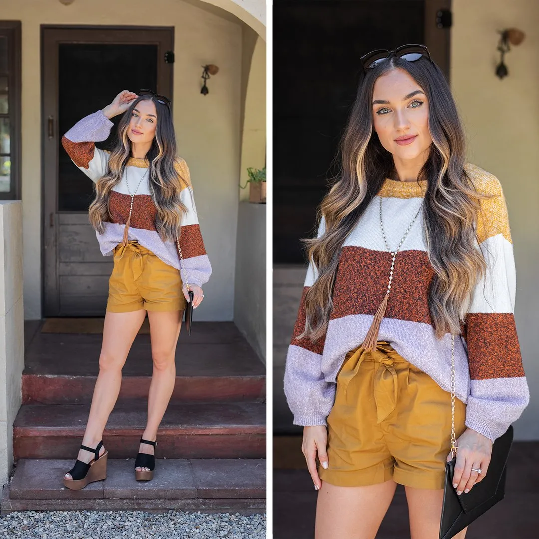 Getting A Move On Ivory Multicolored Colorblock Sweater