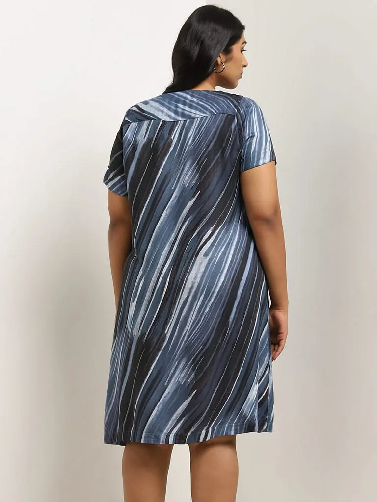 Gia Navy Abstract Design A-Line Dress