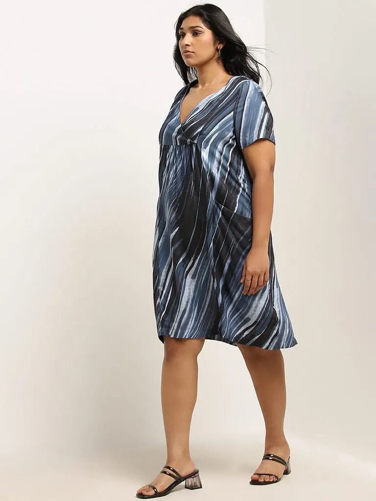 Gia Navy Abstract Design A-Line Dress