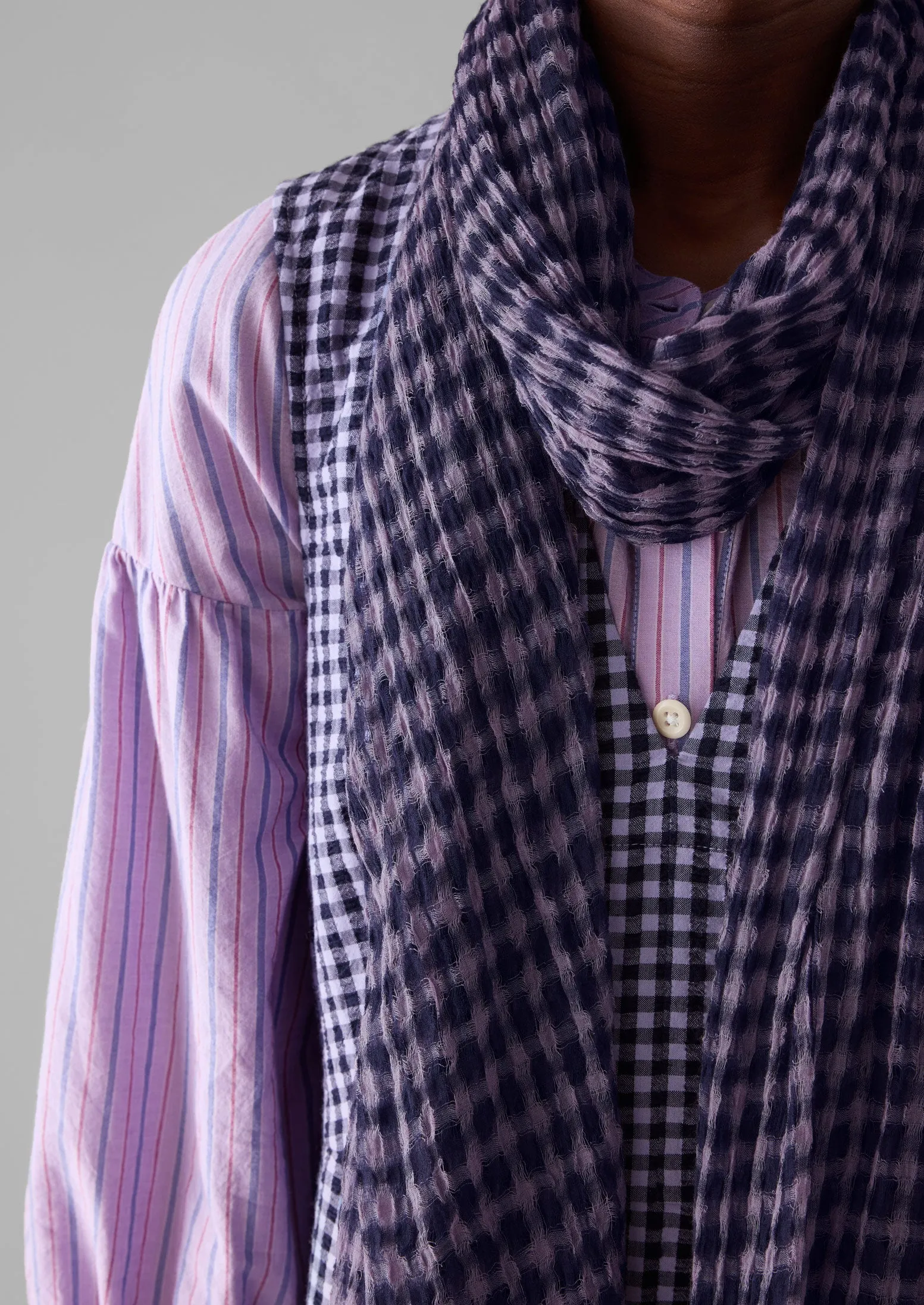 Gingham Hand Woven Scarf | Navy/Lilac