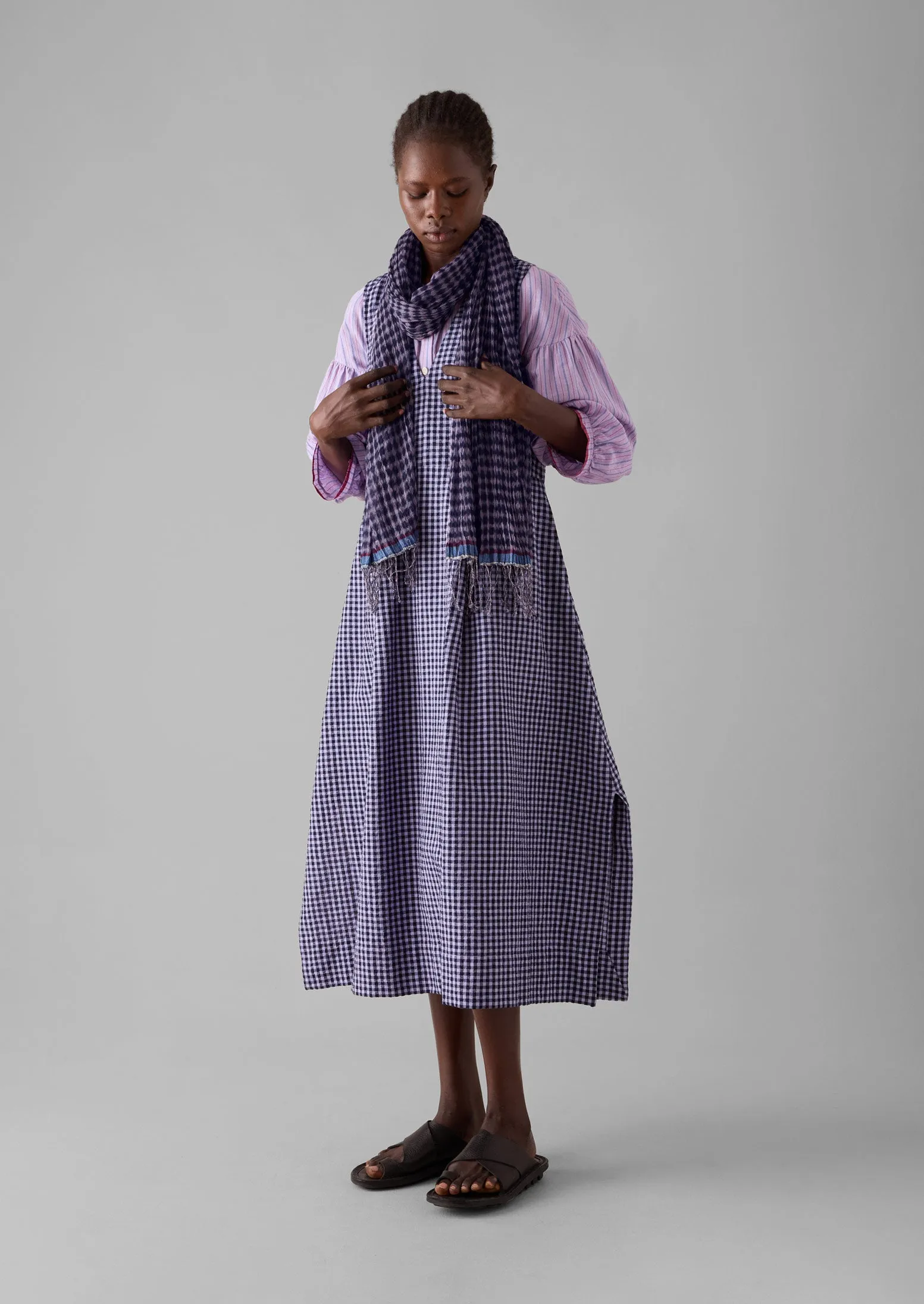 Gingham Hand Woven Scarf | Navy/Lilac