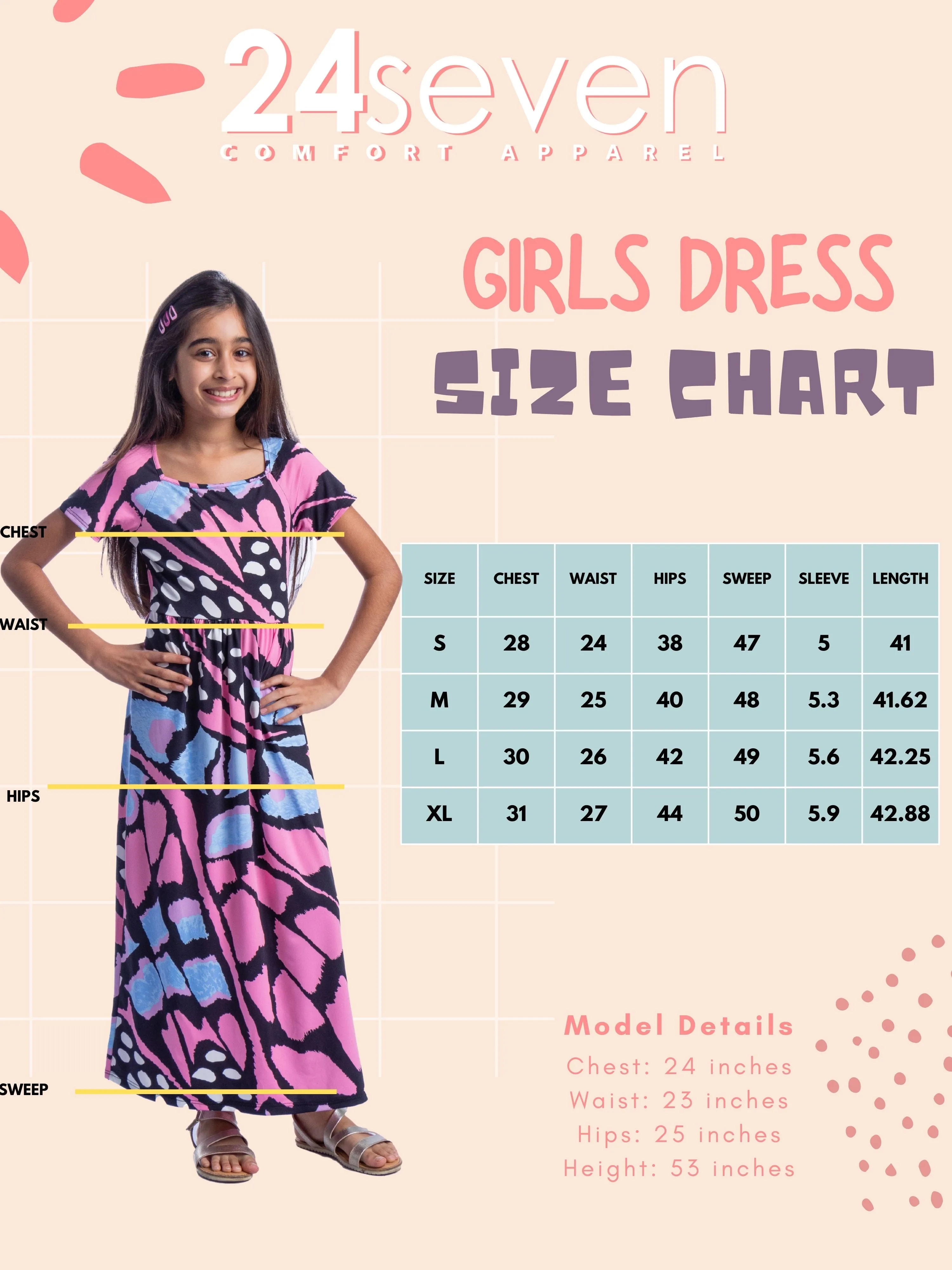 Girls Butterfly Print Short Sleeve Pleated Maxi Dress