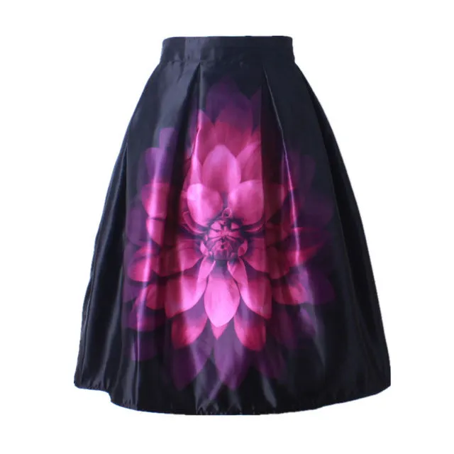 GOKIC 2017 Summer Women Vintage Retro Satin Floral Pleated Skirts Audrey Hepburn Style High Waist A-Line tutu Midi Skirt