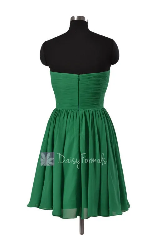 Green Chiffon Mini Skirt Pleated Cocktail Dress W/Inserted V-Neck(BM10823N)