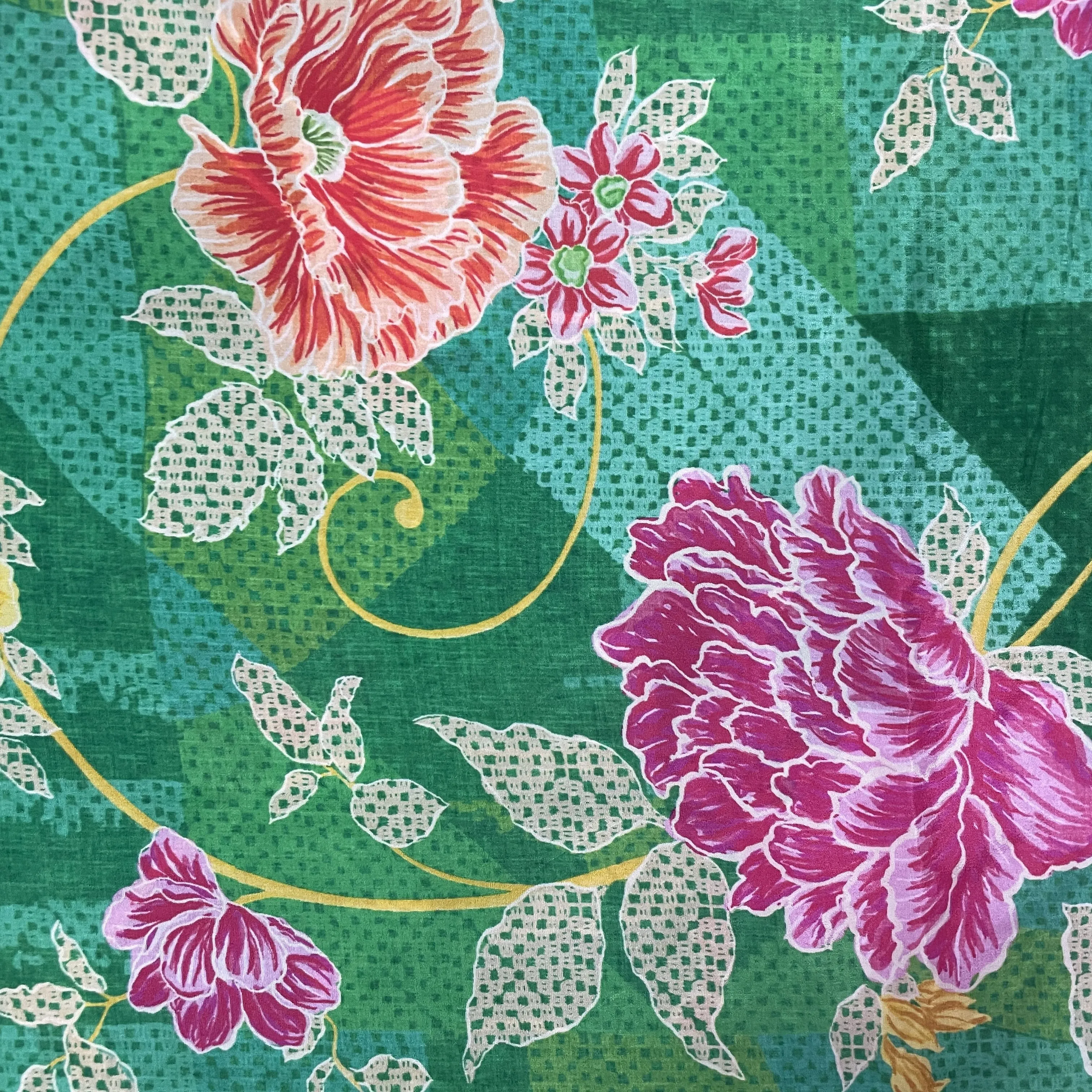 Green Floral Print Crepe Fabric 18035