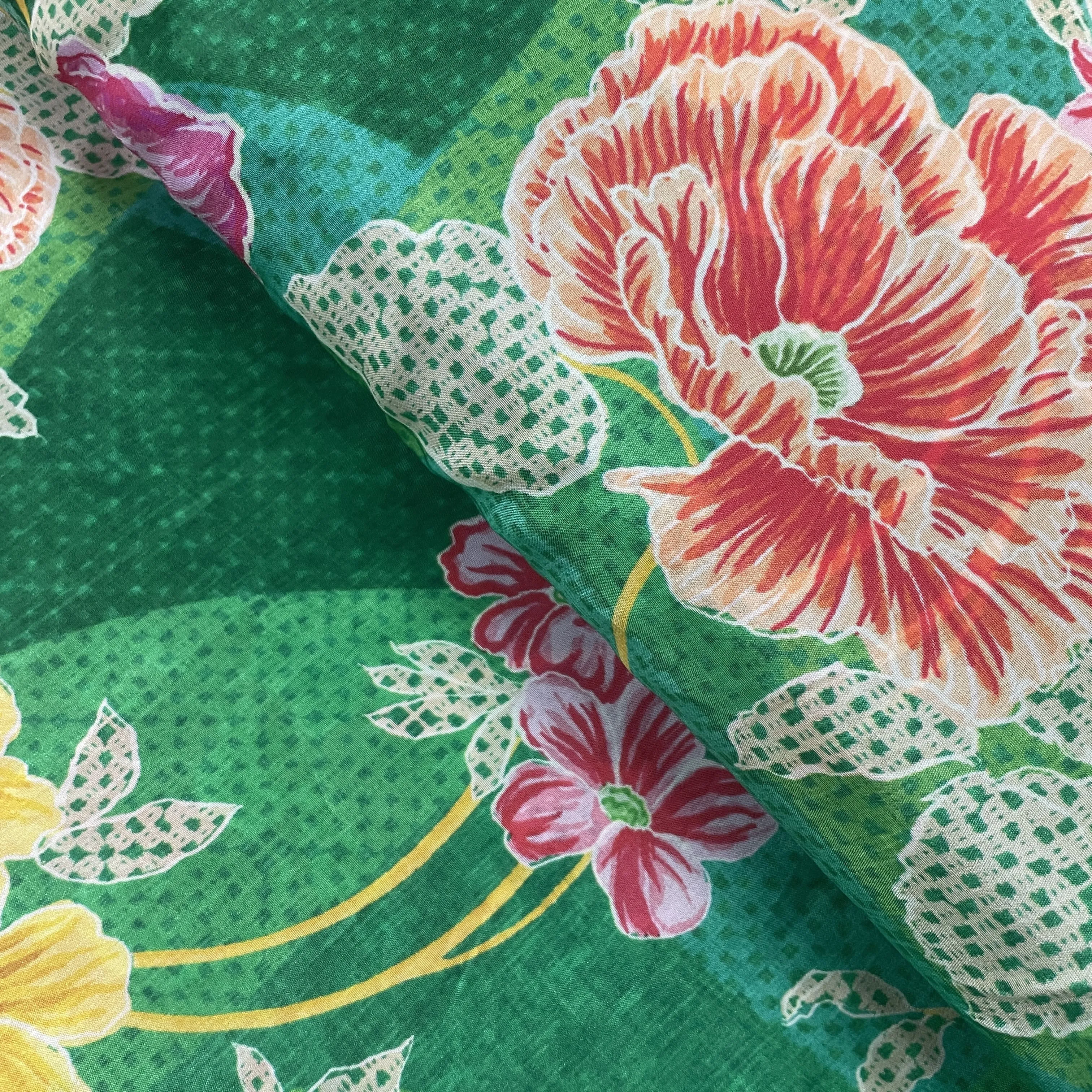 Green Floral Print Crepe Fabric 18035